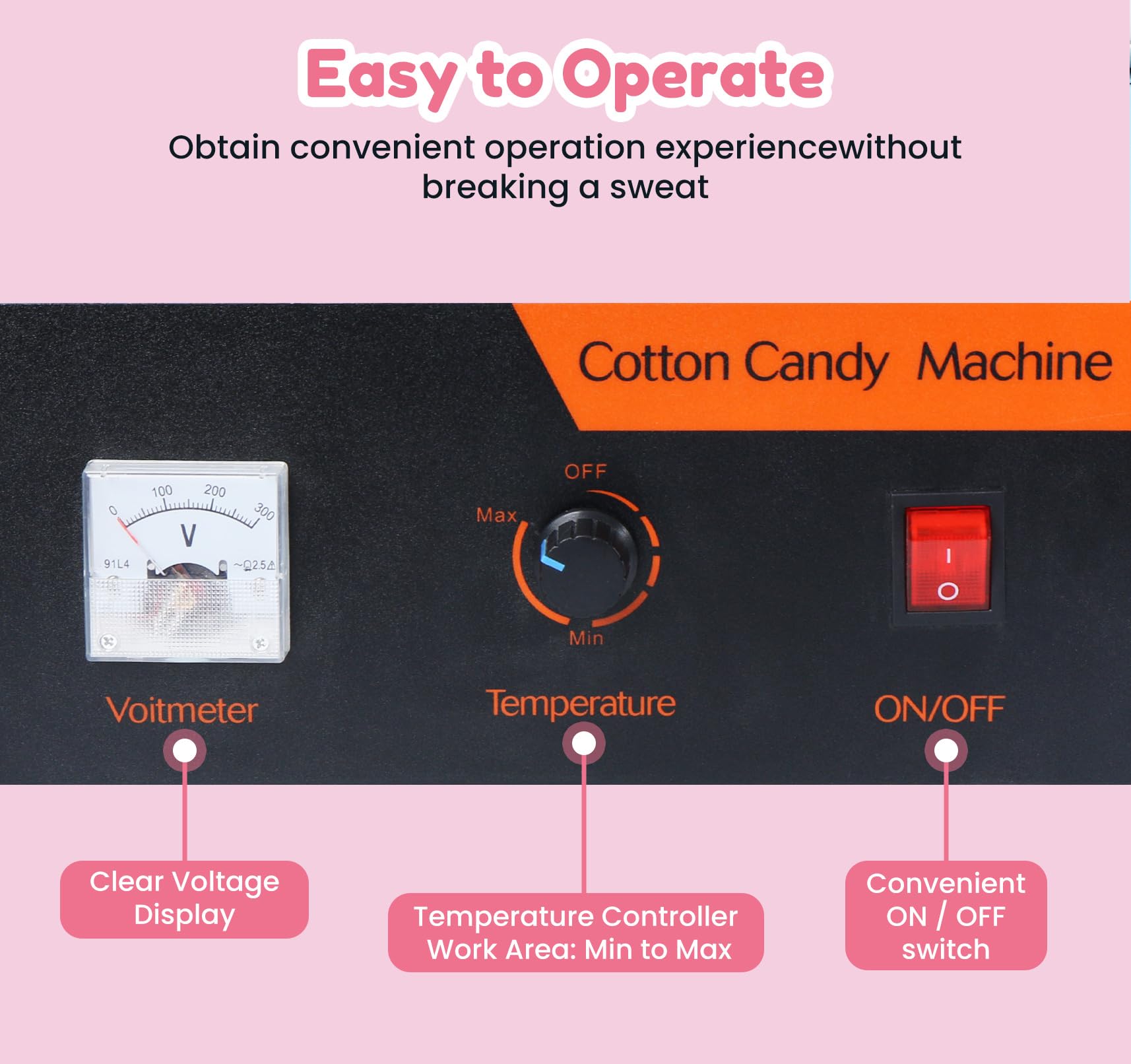 Commercial Cotton Candy Machine 1000W - Electric Candy Floss Maker with Stainless Steel Bowl & Sugar Scoop - Perfect for Kids Birthday Parties, Carnival Events, and Family Gatherings (Pink)