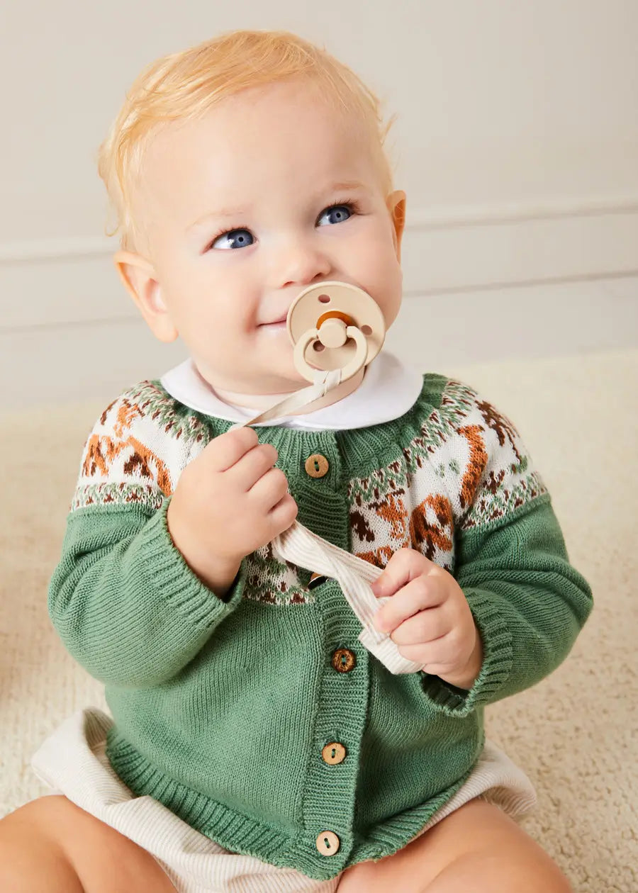 Green Safari Intarsia Cardigan for Kids (6 Months to 6 Years) - Perfect for Outdoor Adventures, Family Photos & Cozy Winter Wear