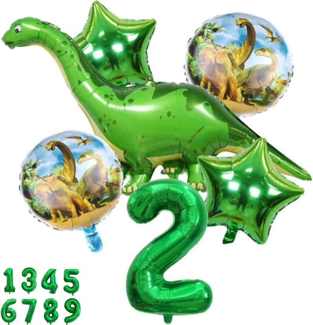 DINOWULI Dinosaur Party Decorations Set - 2nd Birthday Green Number 2 Balloon, Dinosaur Themed Balloons, Long Neck Dinosaur Decorations, Foil Balloons for Kids Birthday Party Supplies | Perfect for Dinosaur-Themed Birthday Parties, Baby Showers & Nursery Decor