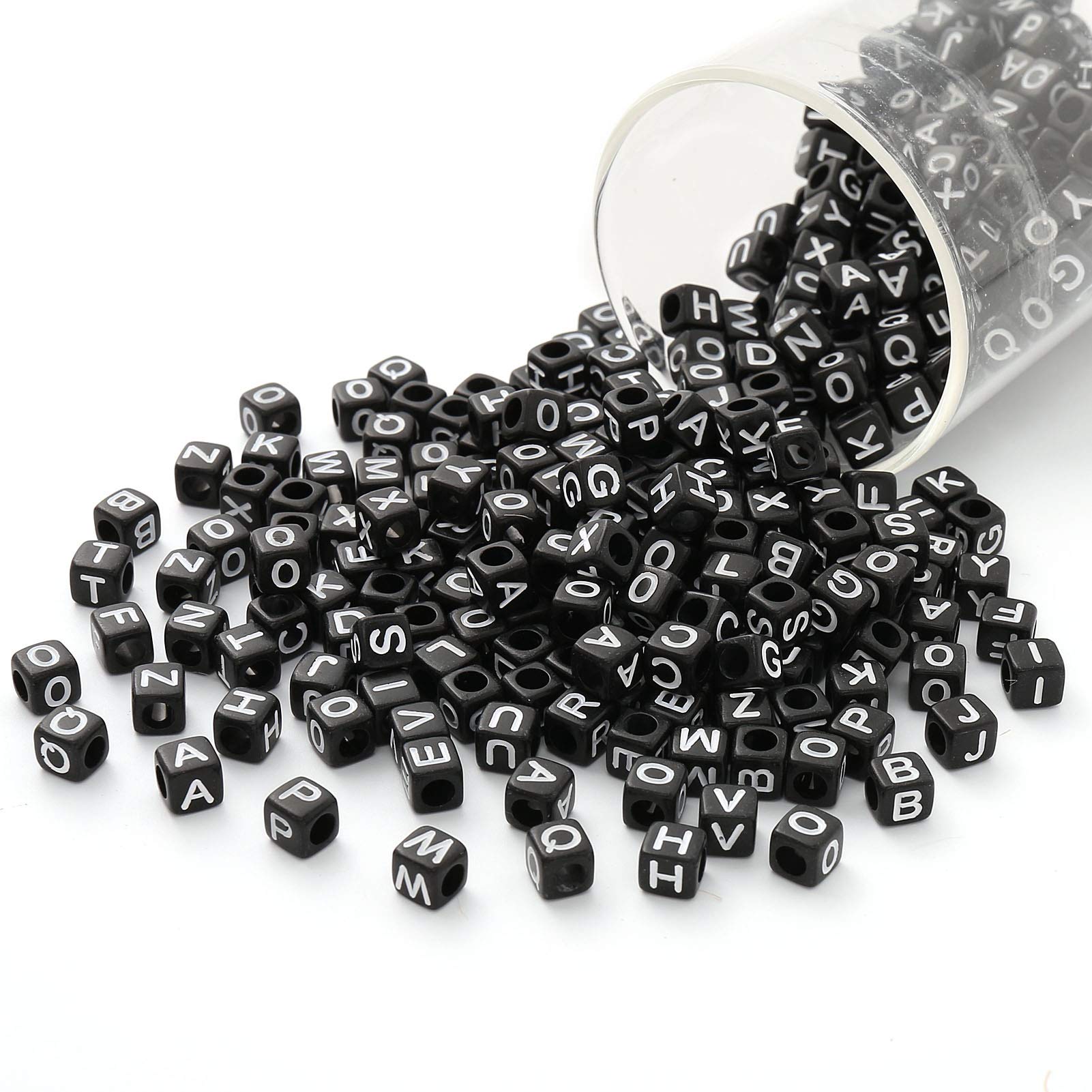 ToBeIT 1000pcs 6mm Black Acrylic Alphabet Letter A-Z Cube Beads for Jewelry Making - DIY Bracelets, Necklaces, Keychains | Perfect for Crafting, Gifts & Personalized Jewelry Designs
