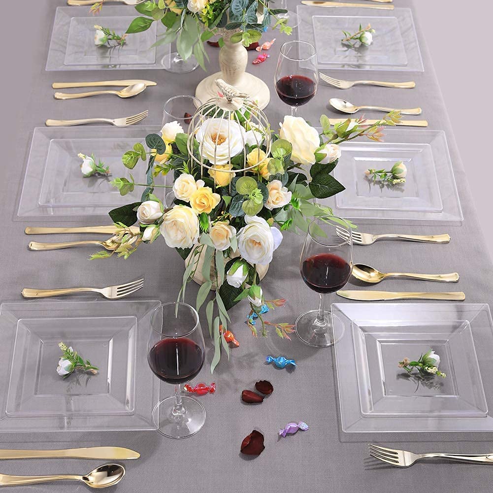 100PCS Clear 6-Inch Square Disposable Plastic Plates & 60PCS 9.5-Inch Clear Square Disposable Plates - Perfect for Parties, Picnics, BBQs, and Events