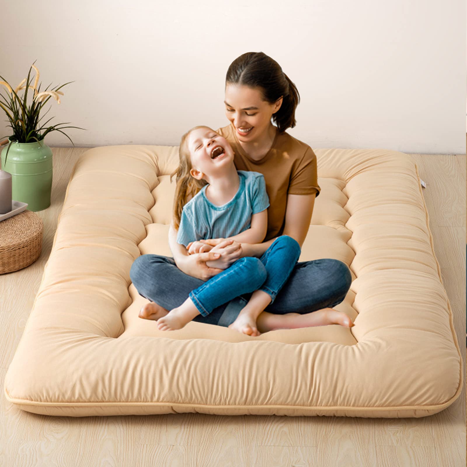 Japanese Futon Mattress - Thick Foldable Tatami Floor Bed for Adults & Kids - Twin Size 35