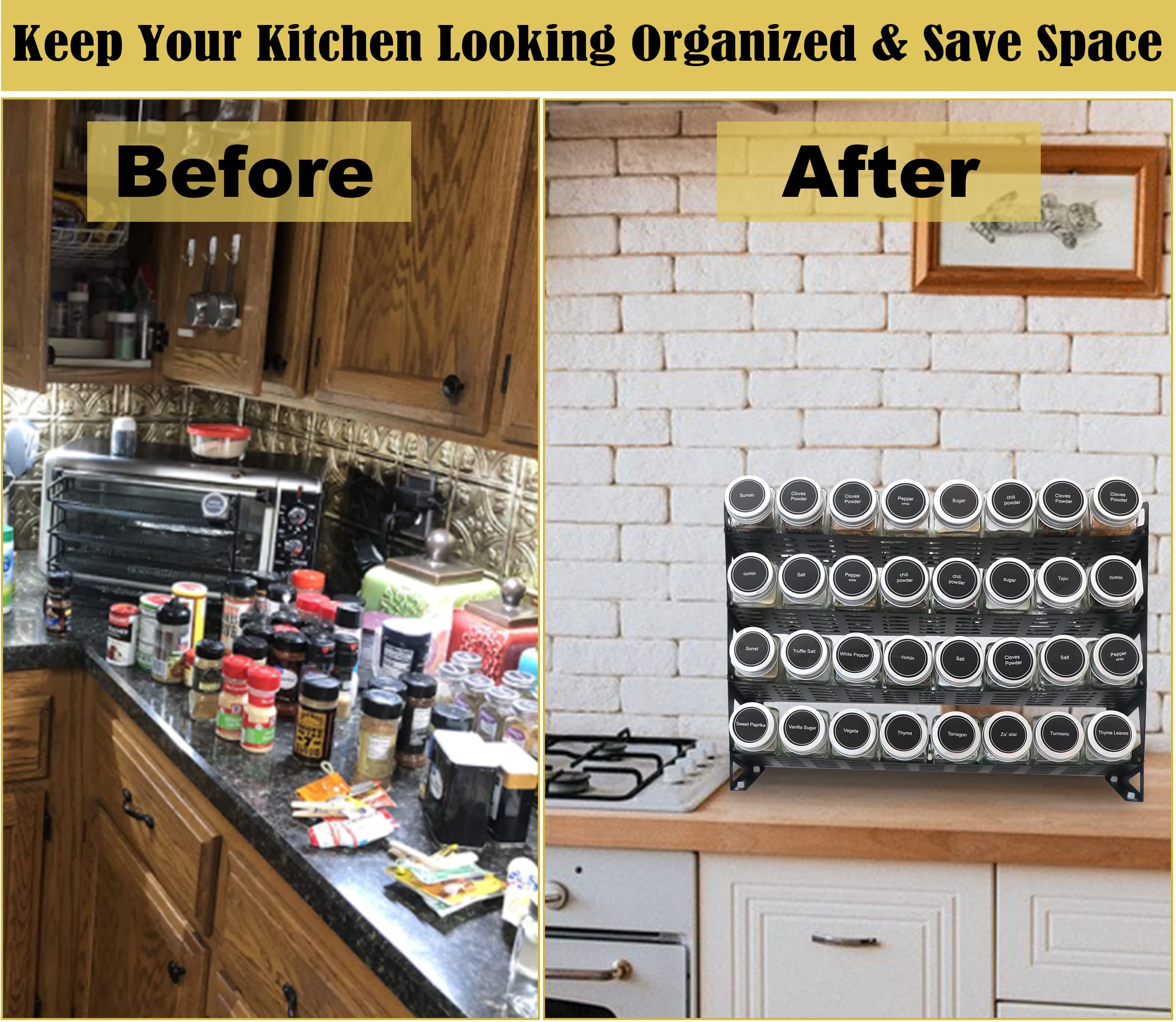 4-Tier Spice Rack Organizer - Countertop, Cabinet & Wall Mount for Kitchen Storage