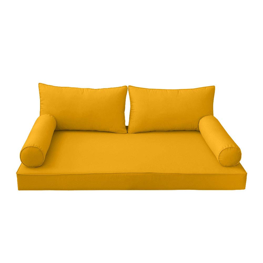 Prolinemax Style2 Queen Size 5-Piece Outdoor Daybed Set with Mattress Cushion & Bolster Pillows - Water-Resistant Pipe Trim Design - Perfect for Patio, Poolside, Garden, and Backyard Relaxation