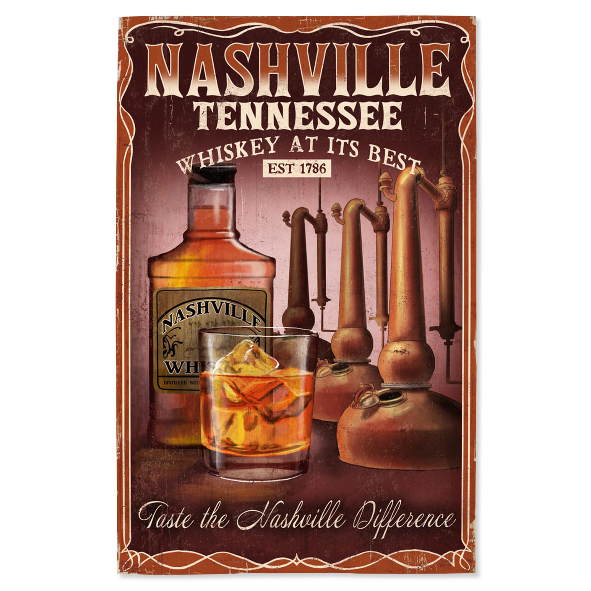 Lantern Press 16x24 Inch Giclee Art Print - Vintage Whiskey Sign of Nashville Tennessee - Perfect for Home Bar Decor & Southern Style Wall Art