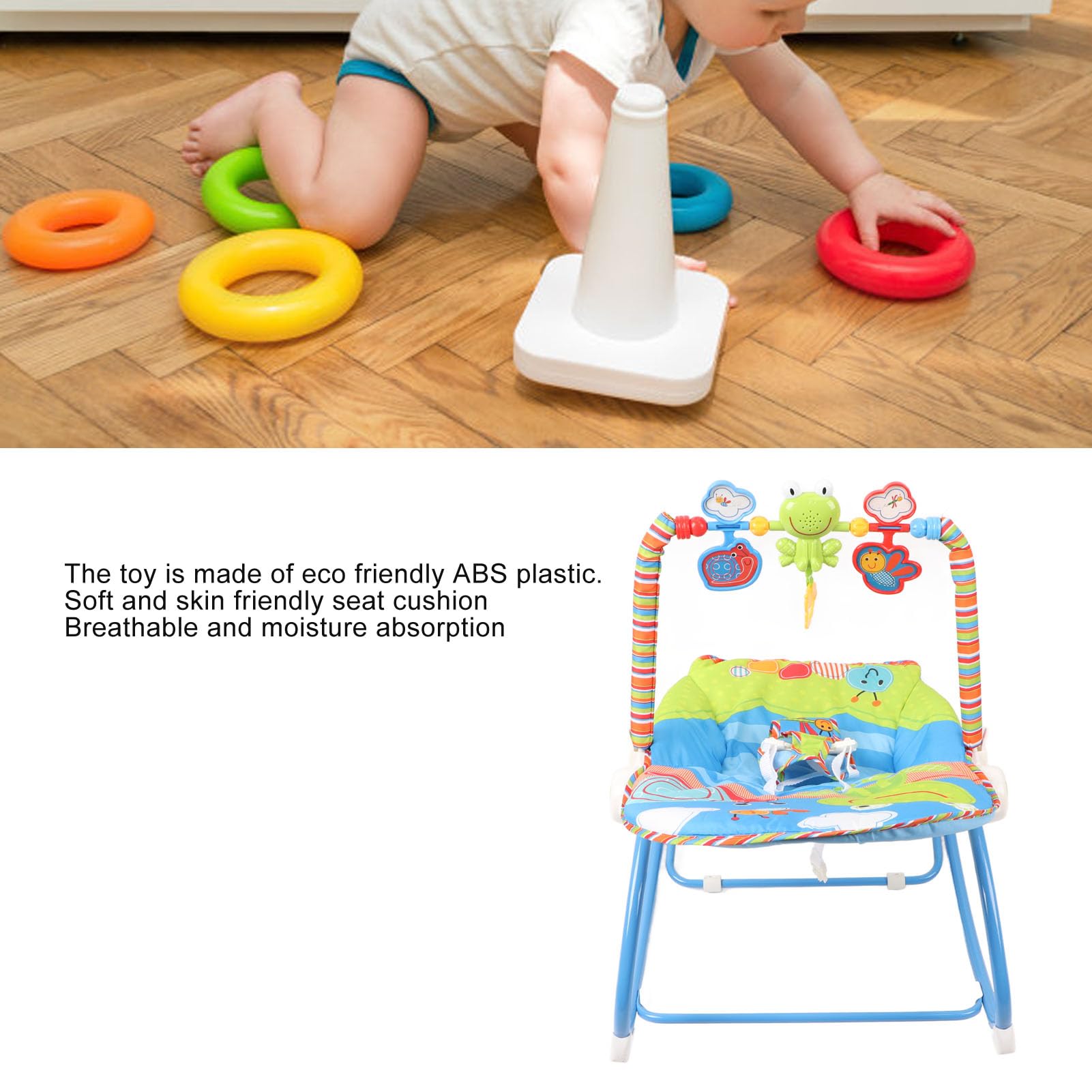 **Ergonomic Baby Rocking Chair - Adjustable Infant Seat with Music & Vibration, Cute Cartoon Animal Design for Boys & Girls | Perfect for Nursery, Playtime & Soothing**