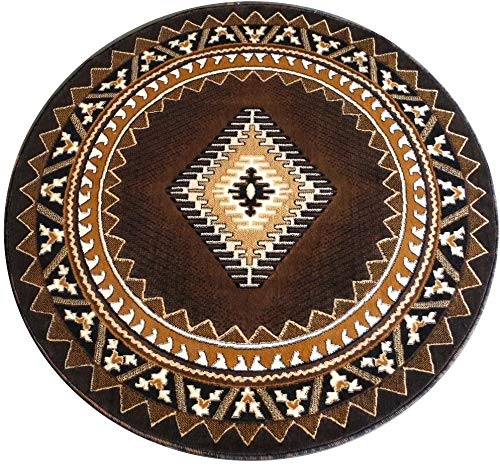 Handwoven Southwestern Navajo Area Rug - Chocolate, Ivory, Mocha & Espresso Geometric Medallion Design - 7' Round Boho Chic Rug for Living Room, Bedroom or Office Decor