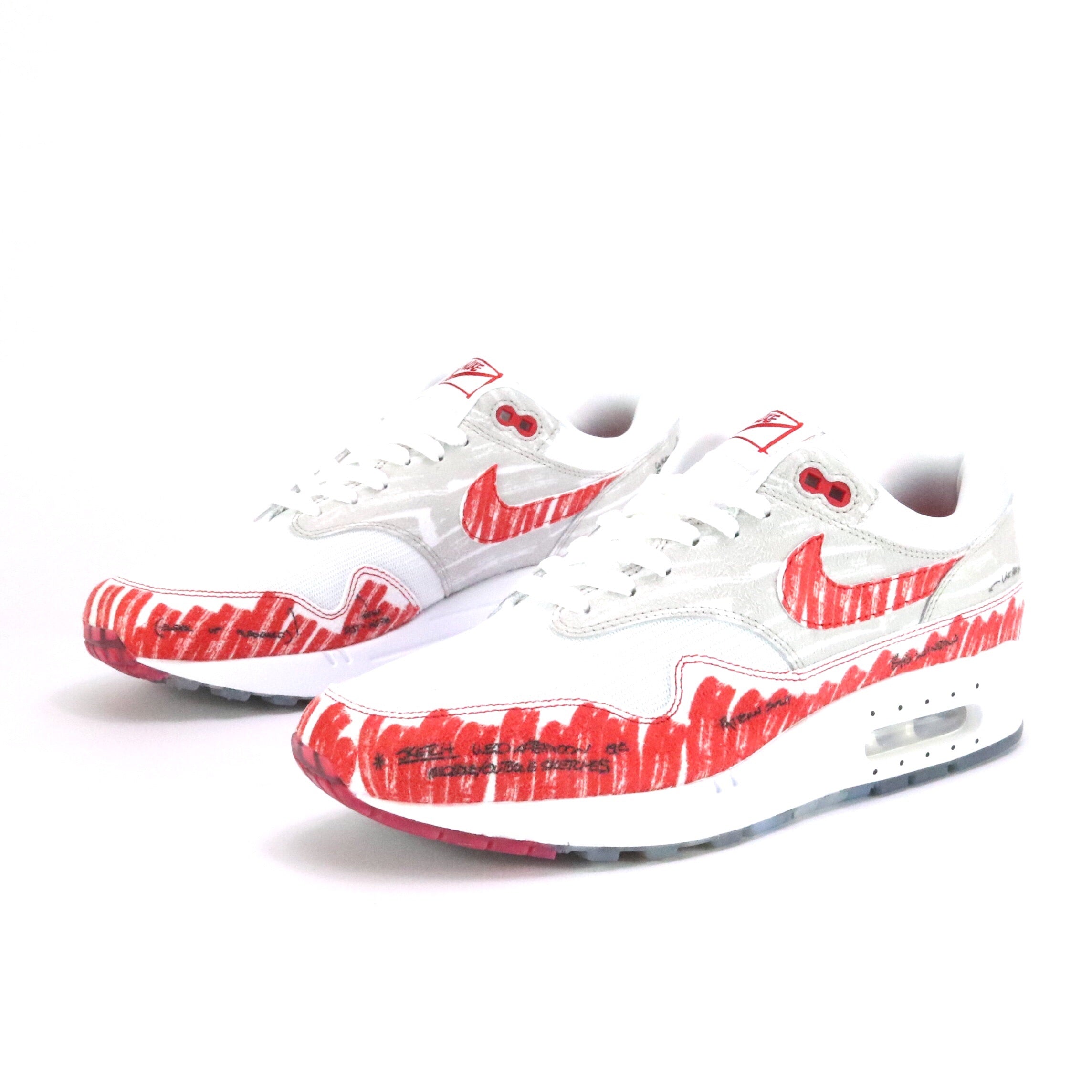 Nike Air Max 1 Tinker Sketch to Shelf Sneakers - White/Sport Red/Black/Neutral Grey - Men's Running Shoes for Casual Wear & Gym Workouts