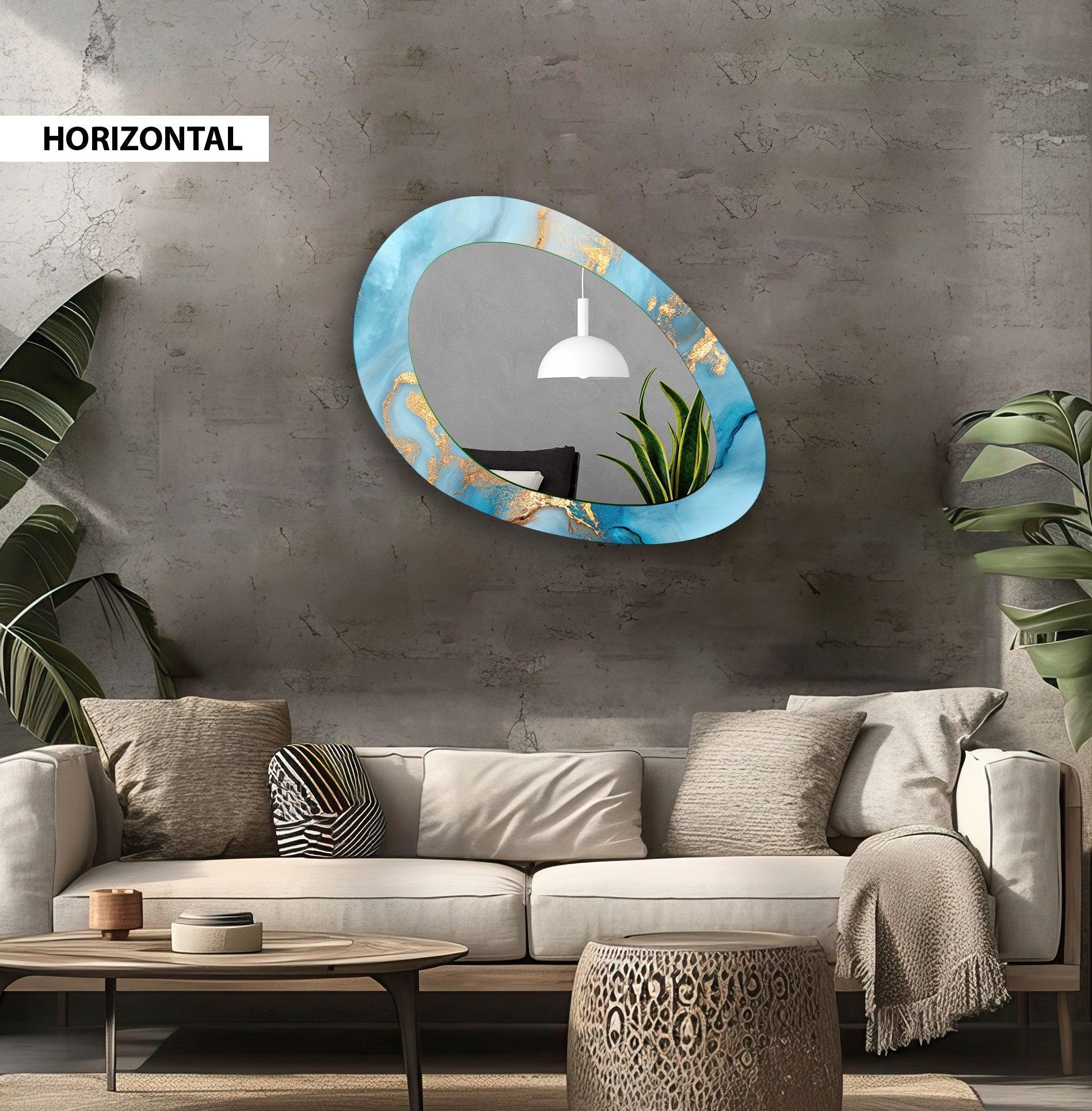 Blue Abstract Wall Mirror - Large Modern Decorative Mirror for Living Room, Bedroom & Entryway Decor