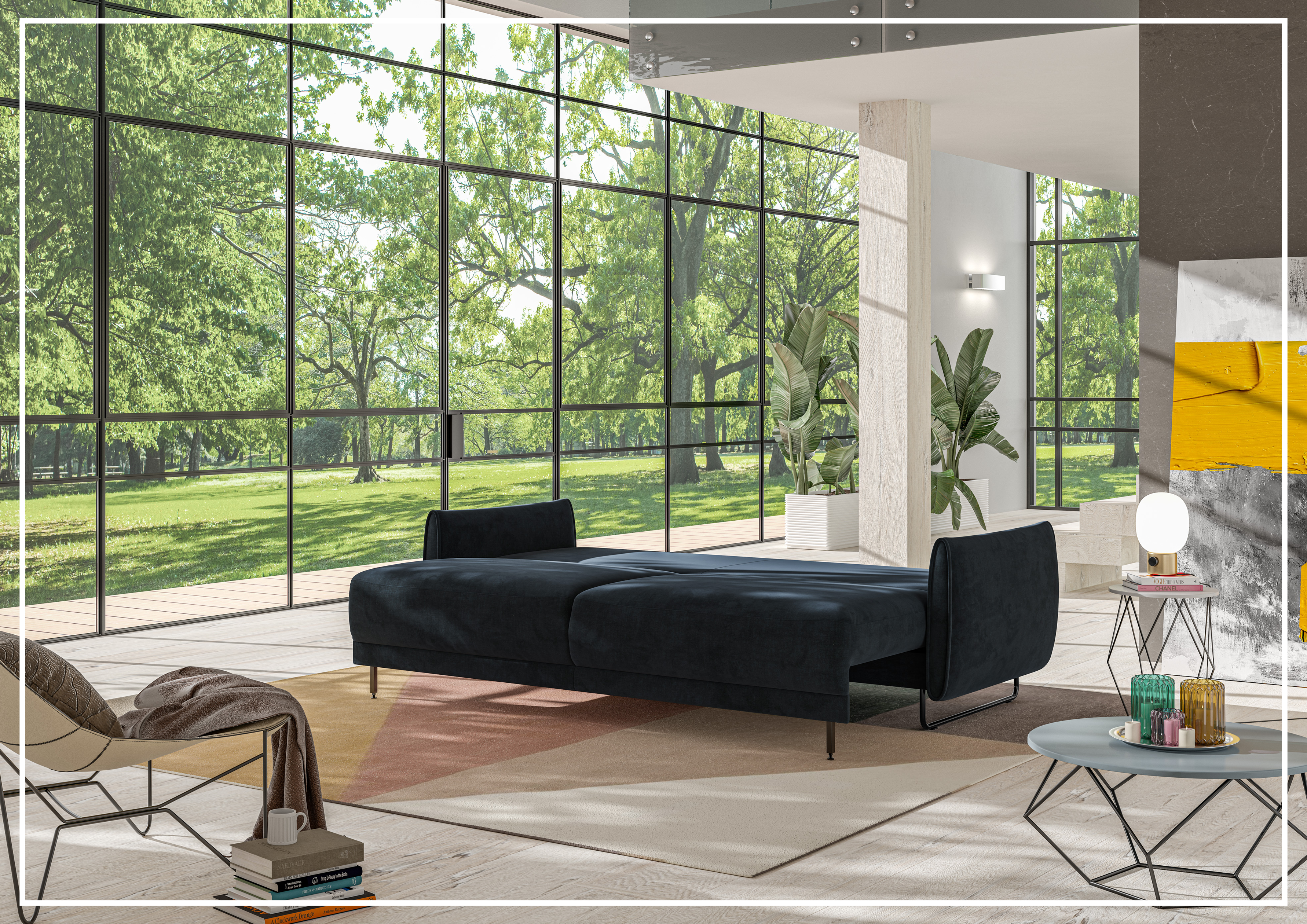 Luonto Dolphin Fabric Full XL Sofa Sleeper with High Black Legs - Convertible Sleeper Sofa for Small Spaces, Guest Room & Living Room Furniture