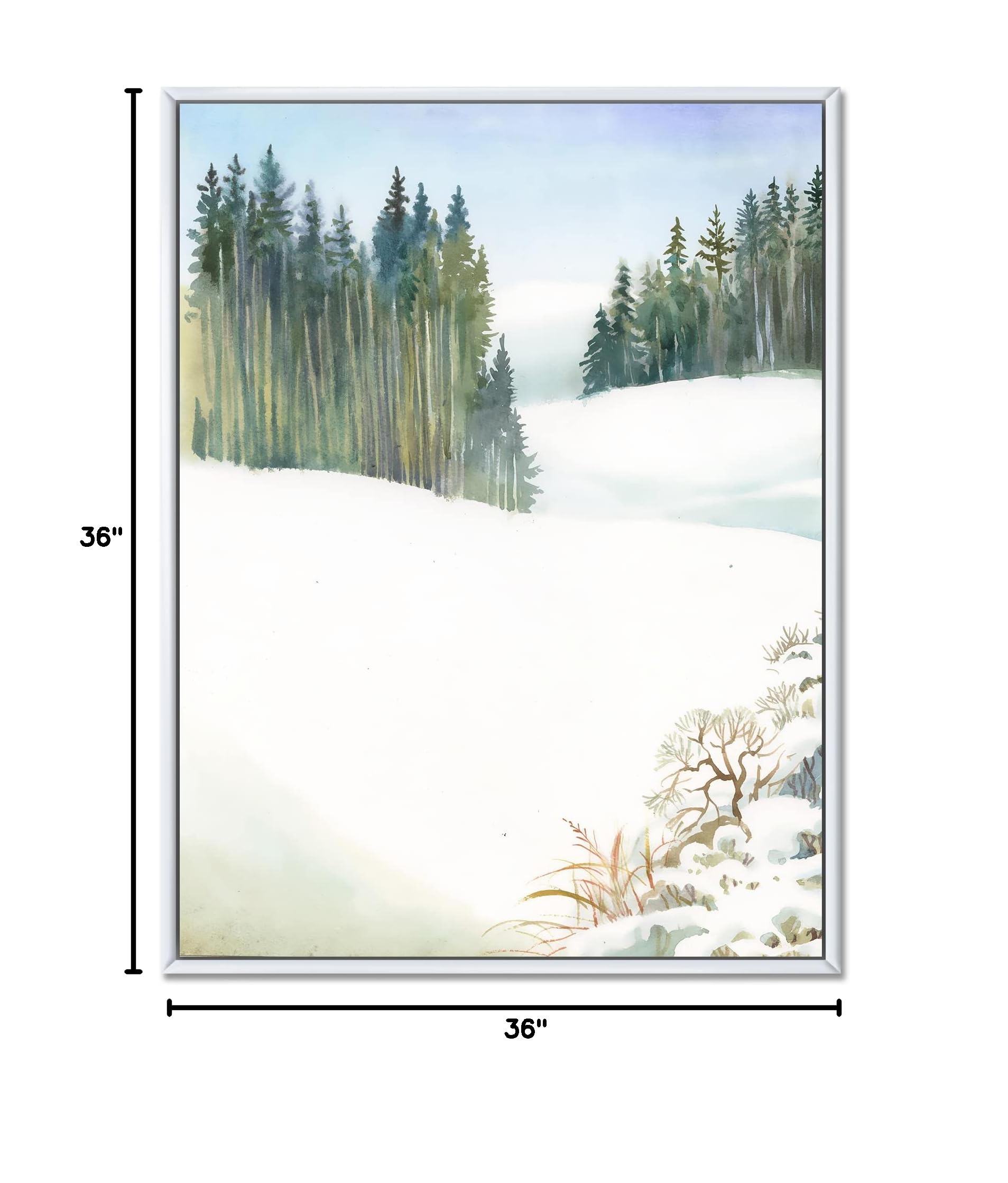 Pine Forest in Snowy Winter Landscape - Traditional Framed Canvas Wall Art Print for Home & Office Decor | Winter Scenery Painting for Living Room, Bedroom, or Gift