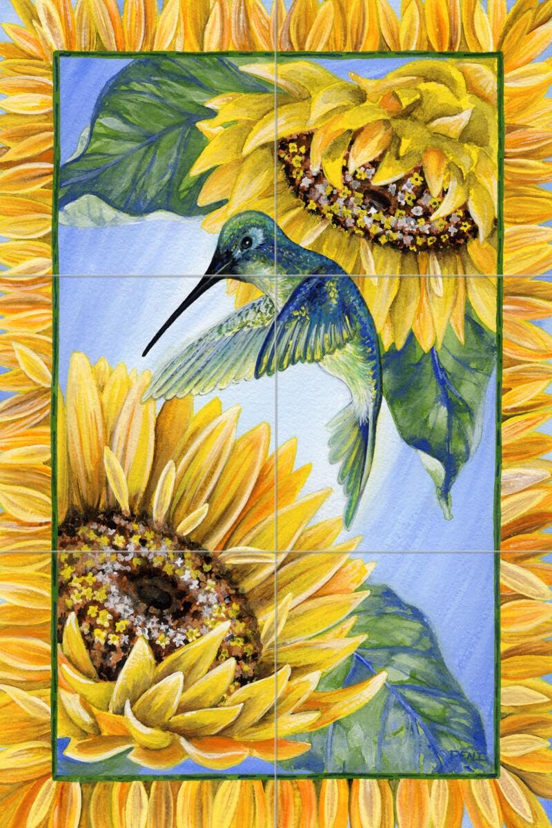 Hand-Painted Ceramic Backsplash Tile Mural - Hummingbird Design for Kitchen & Bathroom Decor | Summers Humming by Denise Freeman | Perfect for Farmhouse, Cottage & Boho Style Homes