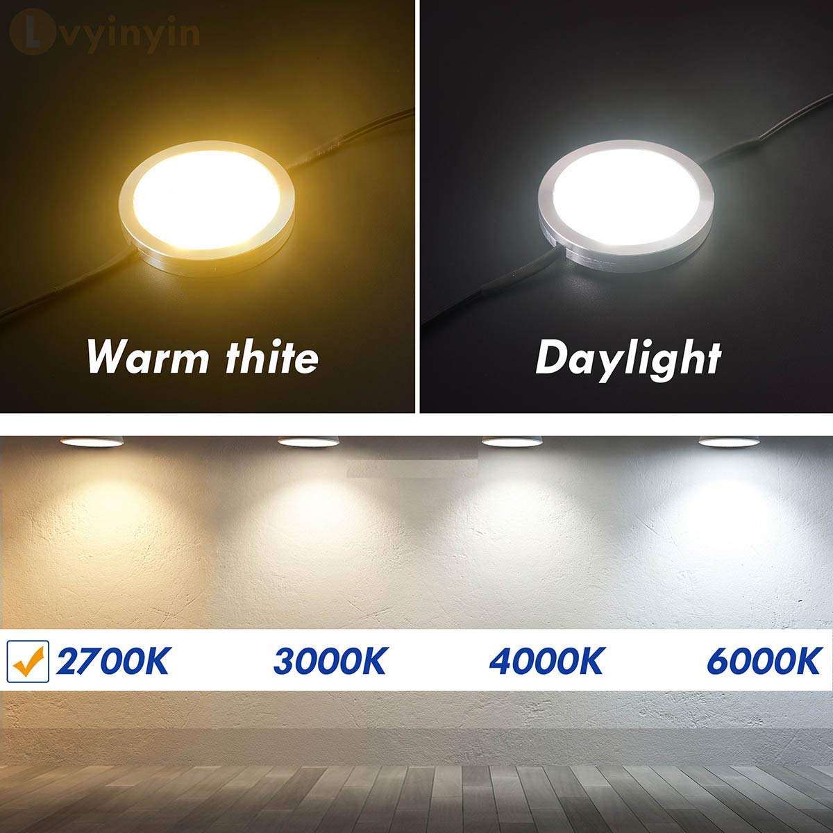 Linkable LED Puck Lights Under Cabinet - Dimmable, Warm White (10/6 Pack) for Kitchen & Home Decor
