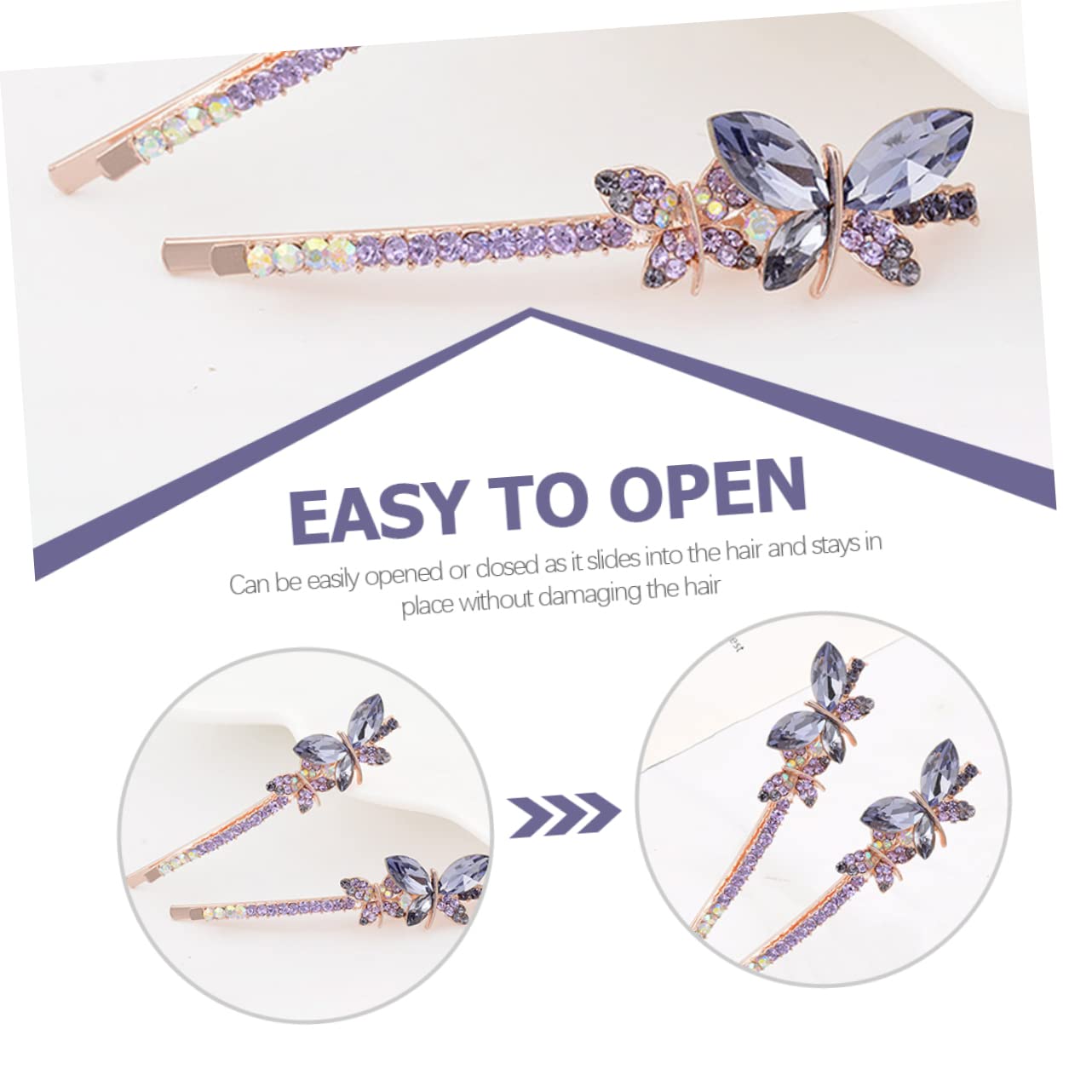 Minkissy 2 Pairs Acetate Butterfly Hair Clips for Women - Rhinestone Bow Barrettes Hair Accessories for Parties, Weddings & Everyday Elegance