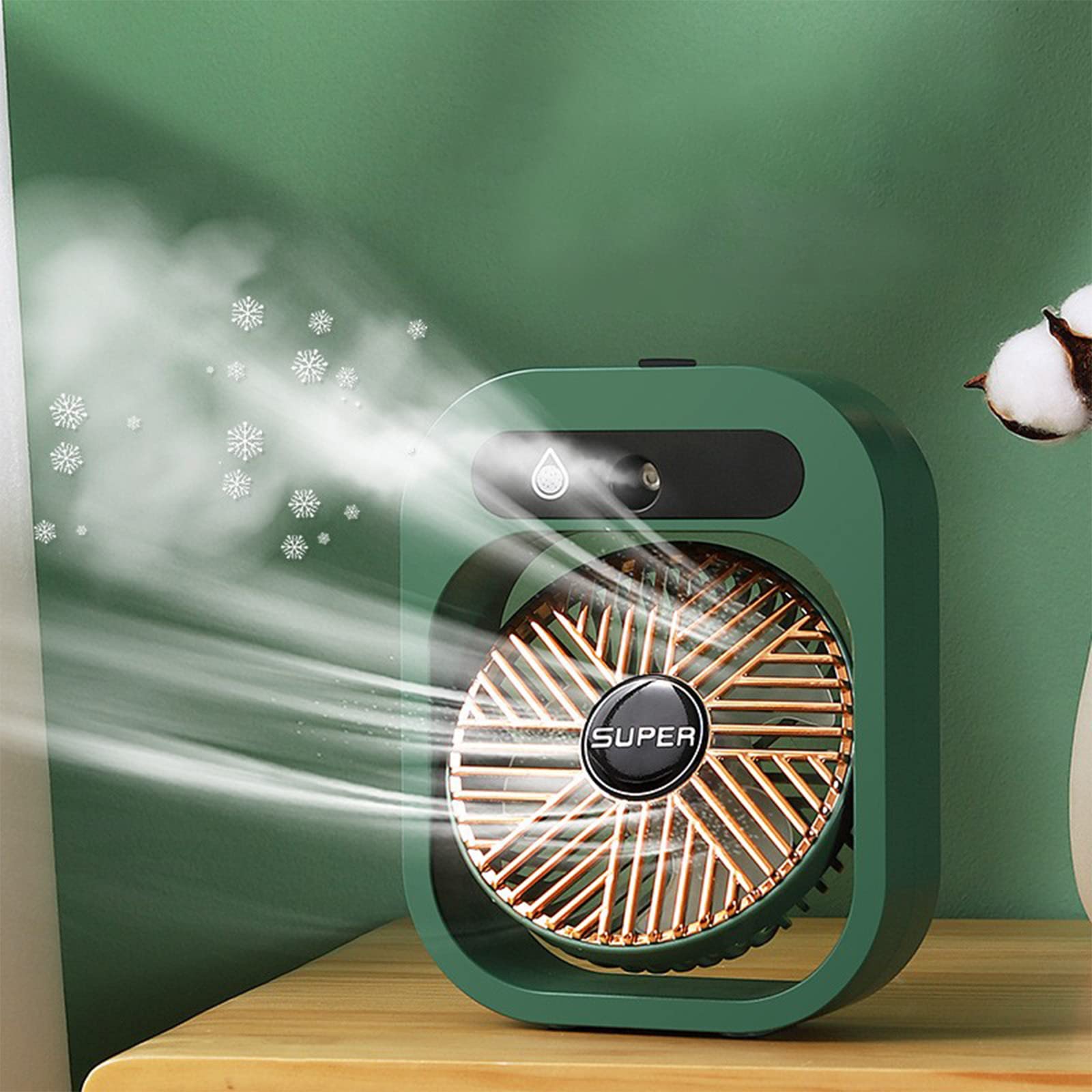 Portable USB Rechargeable Air Conditioner Fan - 3 Speed Evaporative Air Cooler & Humidifier with Nano-Spray, Mini Desktop Cooling Fan for Home, Office, Car, Travel | Compact & Energy Efficient (Green)
