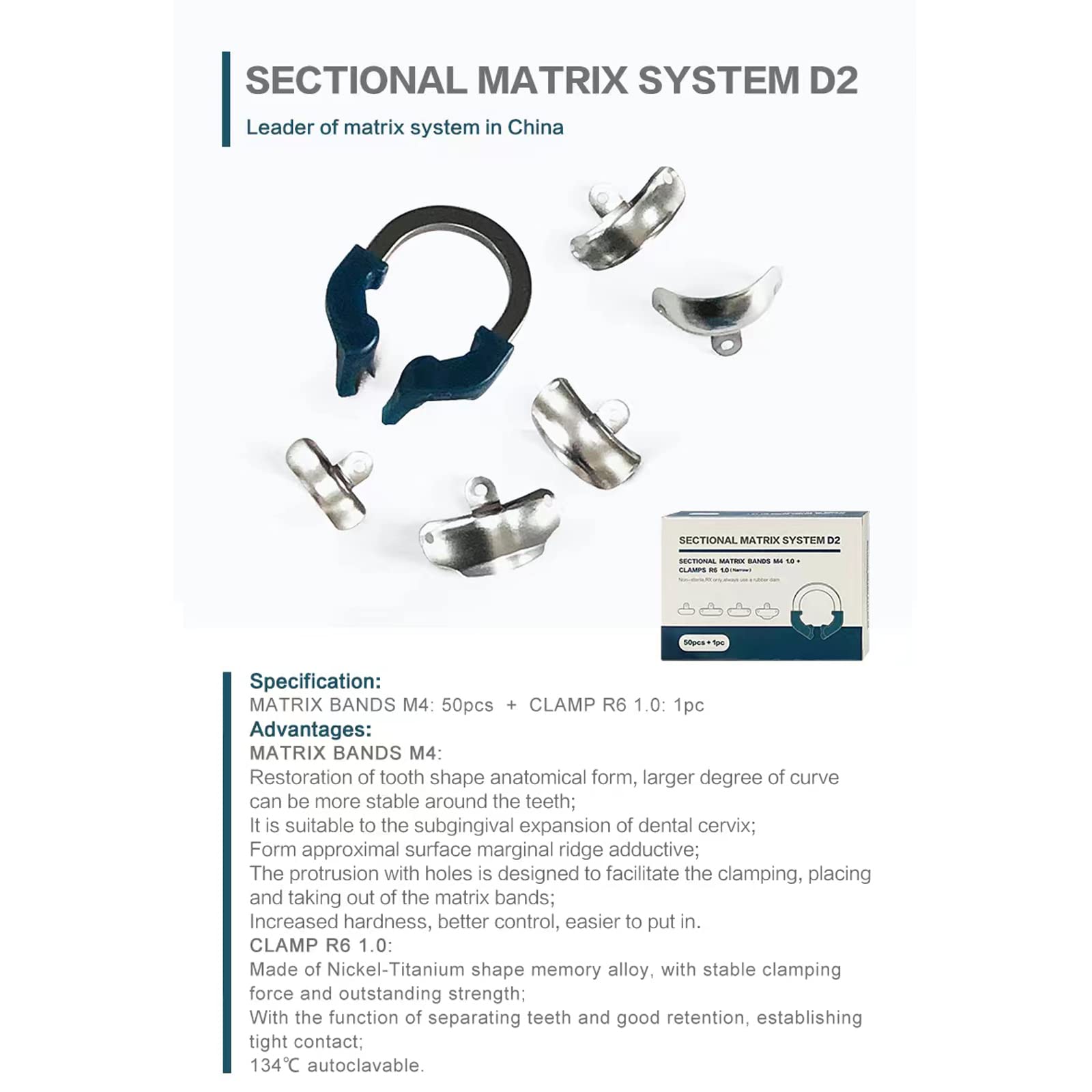 Autoclavable Dental Matrix System with NiTi Clamps for Resin Fillings