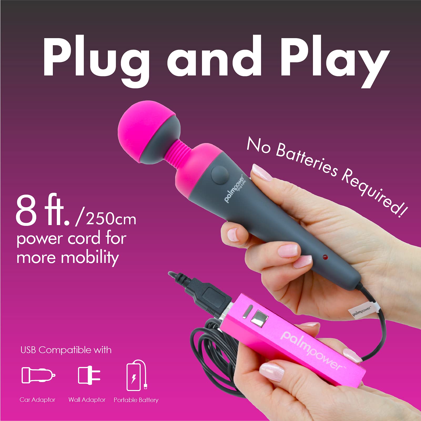 PalmPower Plug & Play Vibrator - Pink, One Size - Personal Massager for Relaxation & Intimate Pleasure at Home or Travel
