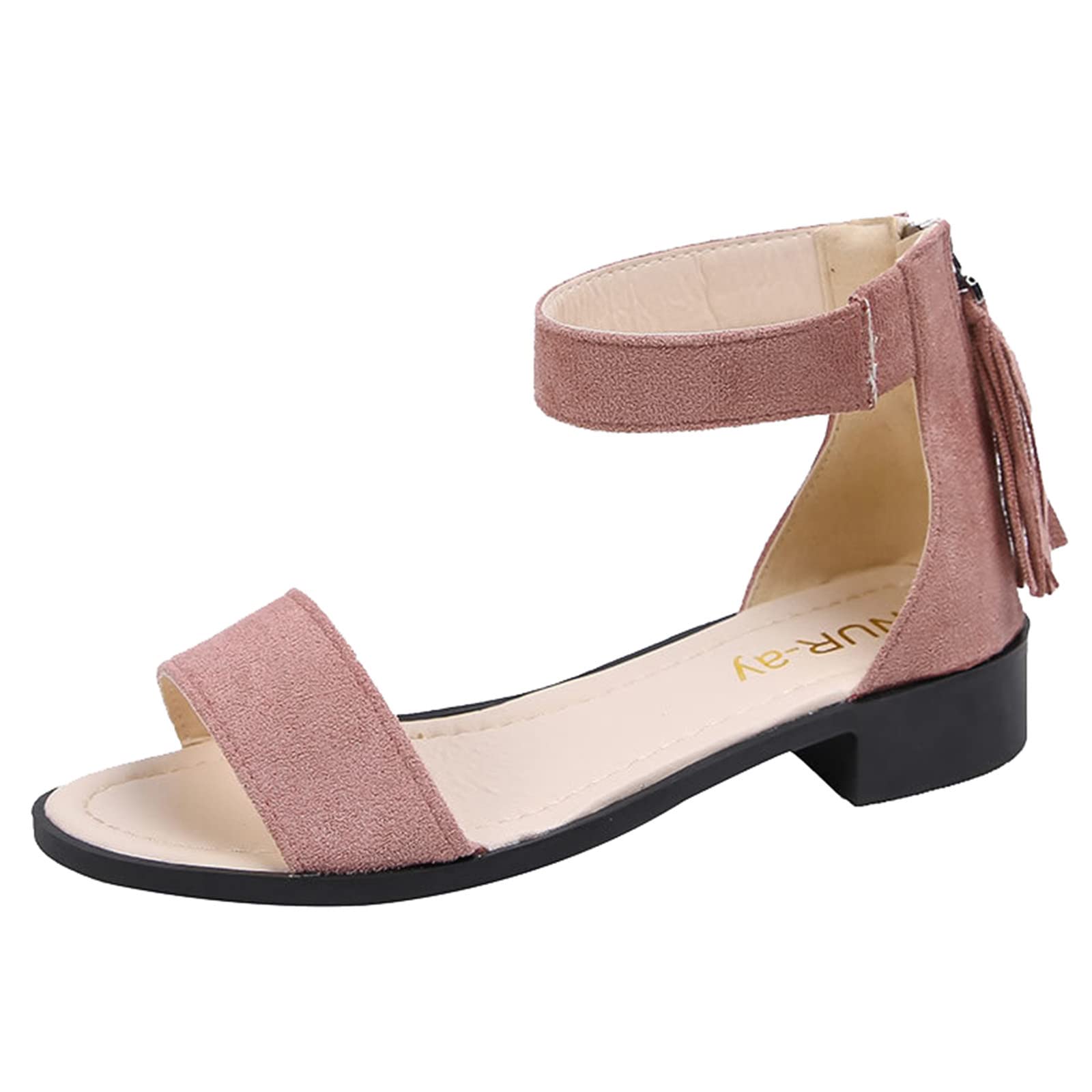 FAMOORE Women's Leather Ankle Strap Sandals for Beach & Summer