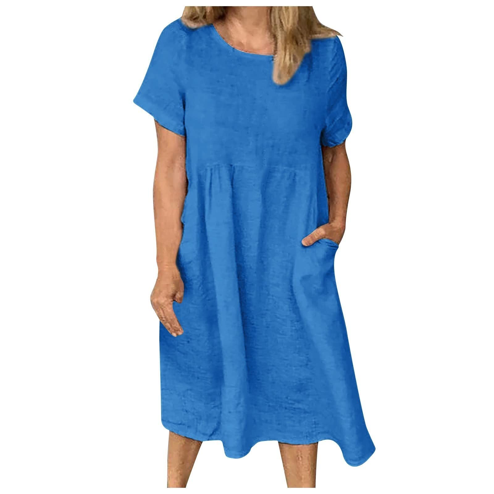 bmkBWO Women's Summer Casual Midi Dress 2022 - Short Sleeve Loose Fit Smocked Waist T-Shirt Dress in Solid Colors | Perfect for Beach Vacations, Brunch Dates & Summer Outings