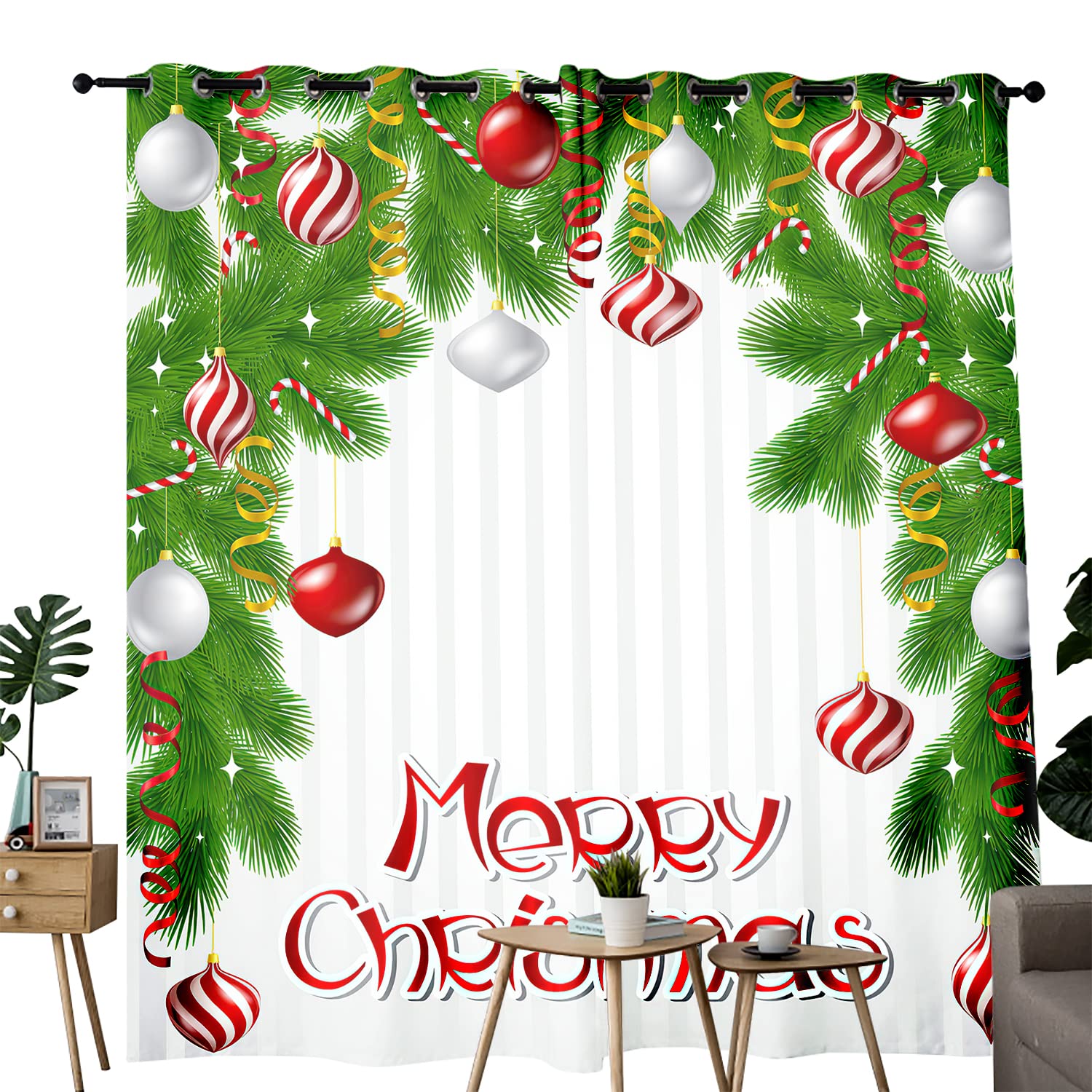 ASOOHOE Blackout Curtains 100x84 Inches - Christmas Themed with Glossy Balls for Living Room, Bedroom, Kids Room & Dining Room - 2 Panel Set for Light Blocking & Privacy | Perfect for Holiday Decor & Year-Round Use