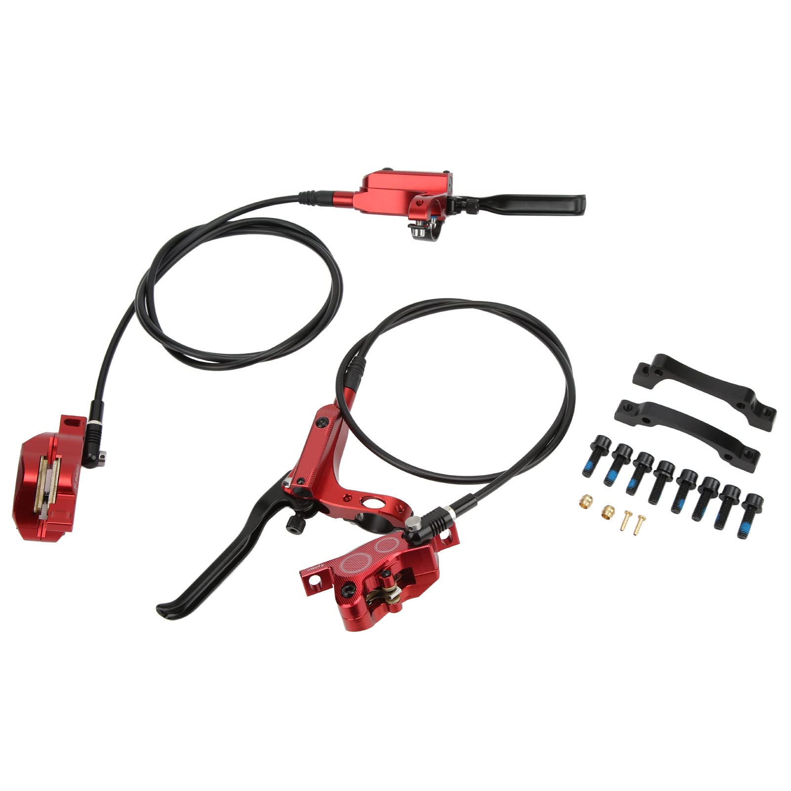 Alomejor 4-Piston Hydraulic Disc Brake Set for MTB Bikes - Front & Rear CNC Bilateral Oil Brake Caliper - Perfect for Mountain Biking, Trail Riding & Off-Road Cycling Adventures