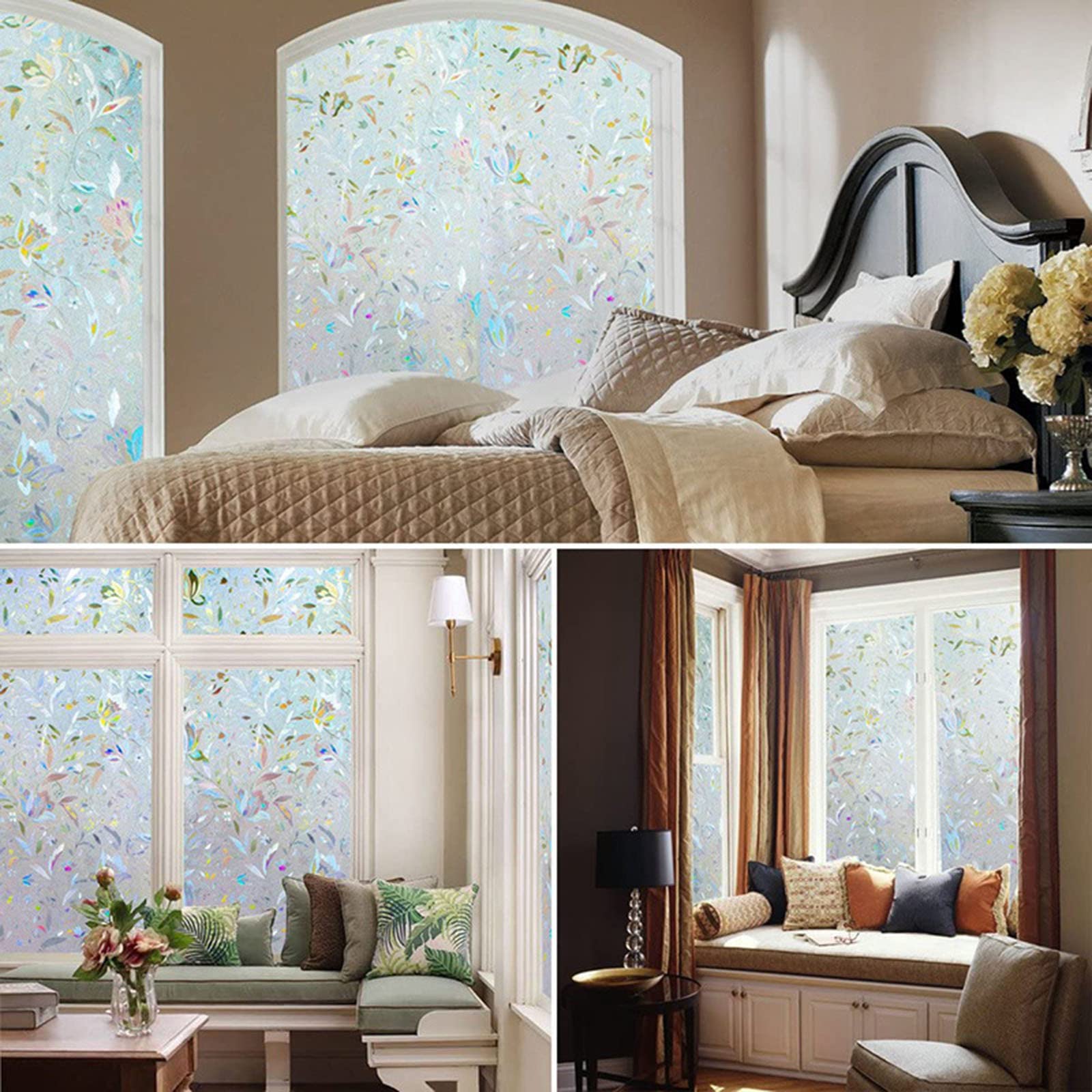 Ellymi Static Privacy Window Film - One Way Vision Glass Stickers, Glueless Horizontal Home & Office Decor, Wall Flowers Design - Perfect for Bedrooms, Bathrooms, and Office Windows