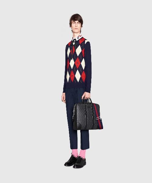 Gucci GG Supreme Canvas Briefcase for Men & Women - Black & Grey Business Bag for Office, Travel & Work | Stylish & Durable Designer Laptop Case
