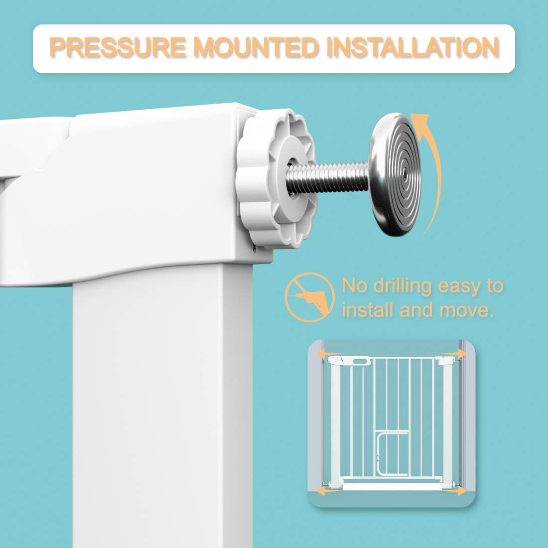 Extra Wide Baby Gate with Cat Door - Pressure Mounted No Drill Safety Gate for Stairs & Kitchen (48.82