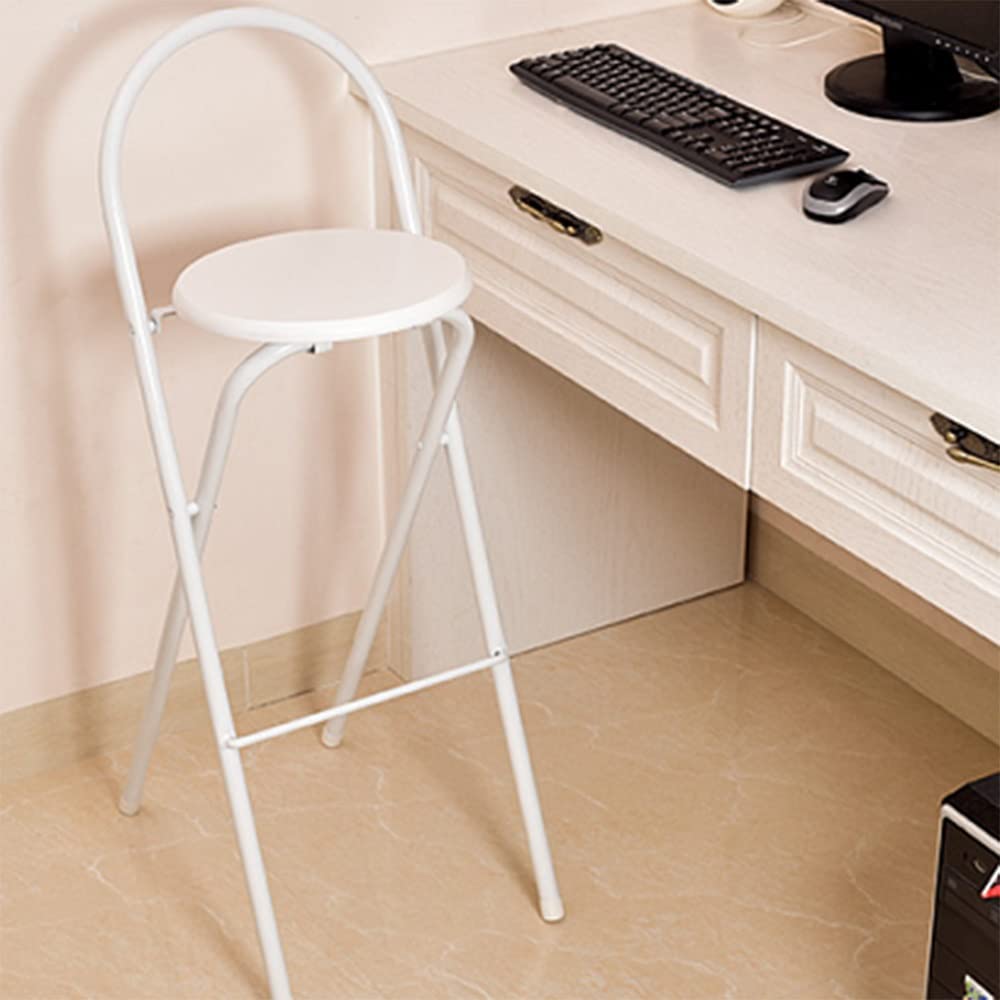Foldable Bar Stool with Backrest - Adjustable Height Round Breakfast Stool for Indoor, Garden, Office - Portable Metal Folding Chair (White/Black) | Perfect for Kitchen Counter, Patio, Small Spaces & Compact Living