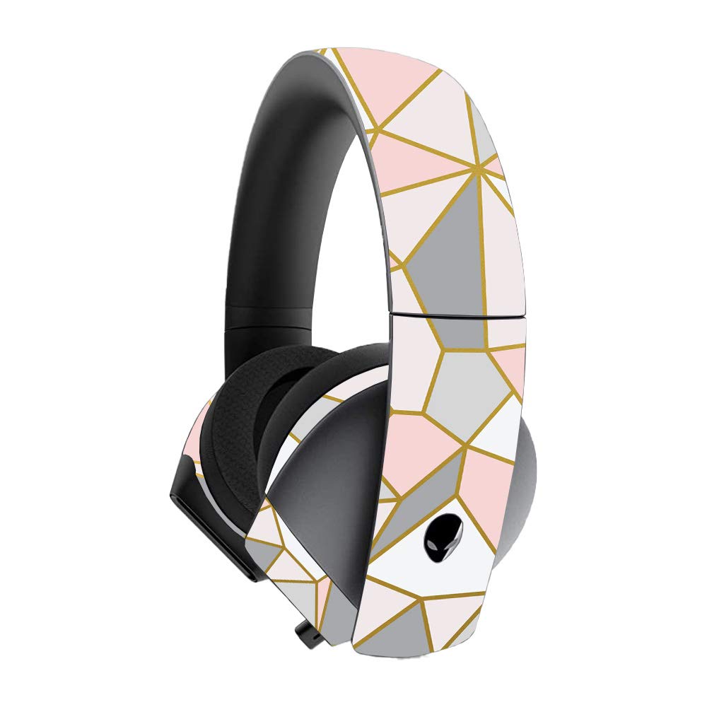 Alienware 7.1 Gaming Headset Skin - Rose Gold Polygon Vinyl Wrap | Protective & Durable Decal Cover | Easy to Apply & Remove | Made in USA | Perfect for Gaming Setups & PC Battlestations