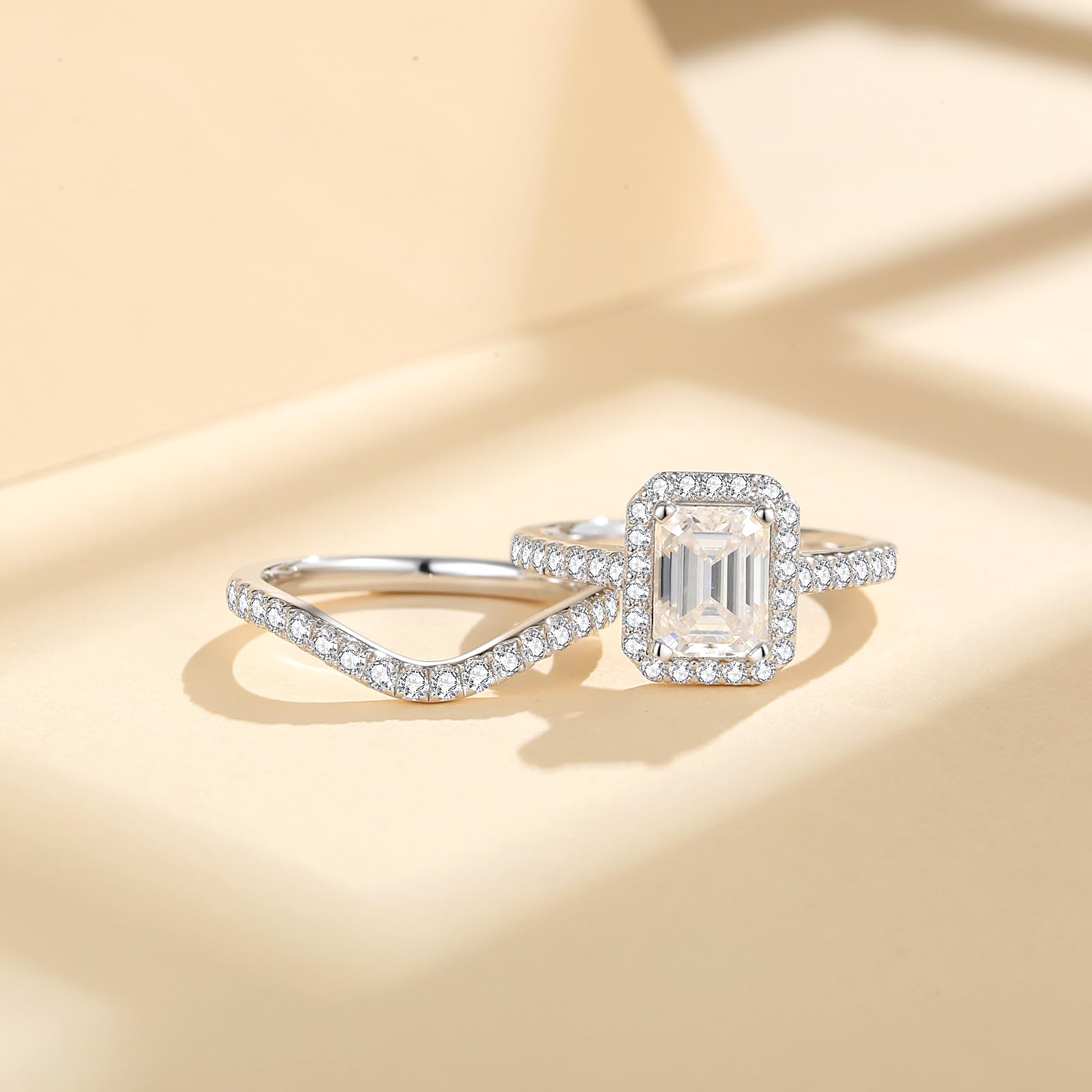 **Moissanite Wedding Ring Sets - D Color VVS1 Moissanite Engagement Rings for Women - 18K White Gold Plated 925 Sterling Silver - Perfect for Proposals, Anniversaries & Bridal Jewelry**
