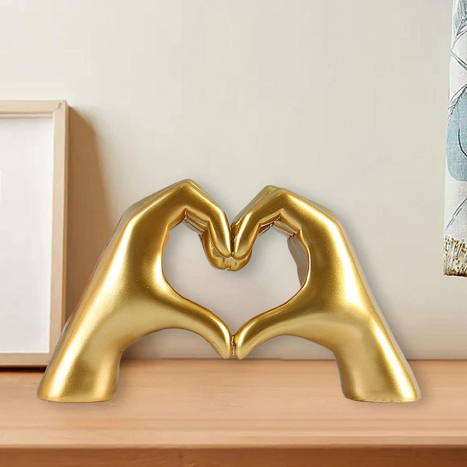 Heart Gesture Love Hand Sculpture - Golden Resin Desktop Statue for Home Decor, Living Room & Bookcase Display - Perfect for Valentine's Day Gifts, Wedding Anniversary & Romantic Home Decoration