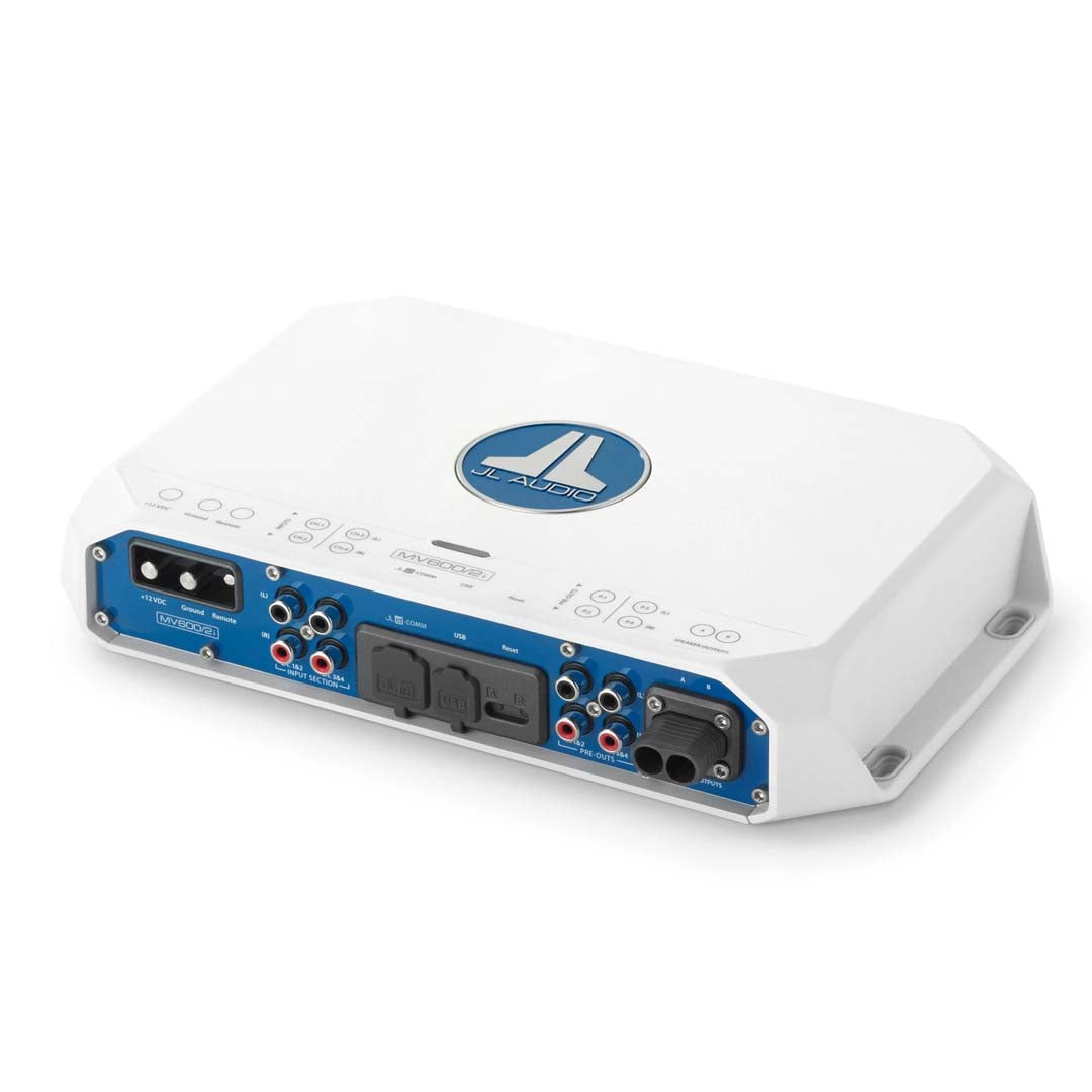 JL Audio MV600/2i MVi Series 600W 2-Channel Marine Amplifier with DSP - Waterproof Boat Audio System for Marine & Off-Road Vehicles