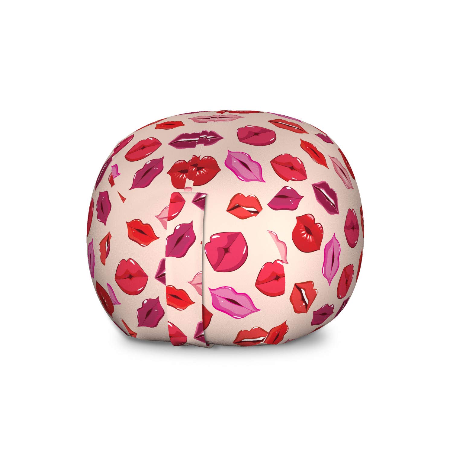 Ambesonne Kiss Storage Toy Bag Chair - Large Washable Stuffed Animal Organizer with Warm-Toned Lips Design in Pale Rose & Multicolor - Perfect for Kids' Room, Nursery, or Playroom Organization