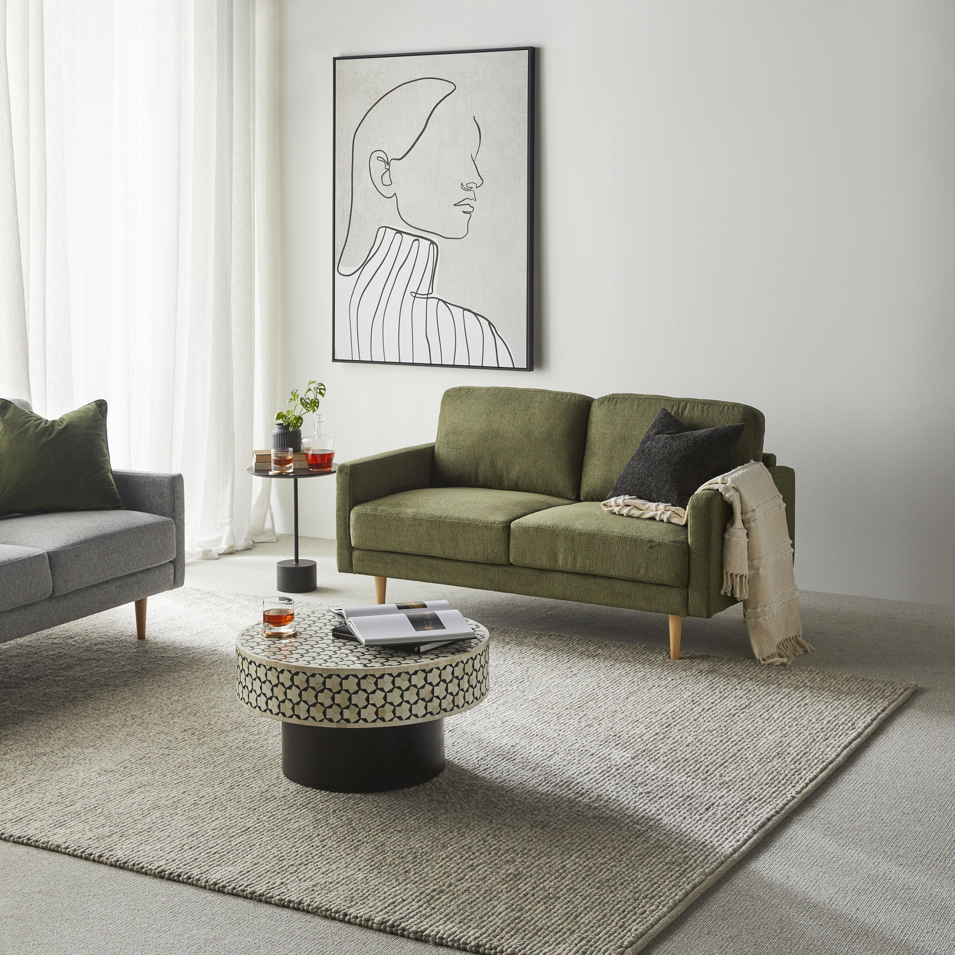 Boden 2-Seater Sofa in Sorrento Olive Green - Modern Small Space Loveseat for Living Room, Apartment & Office