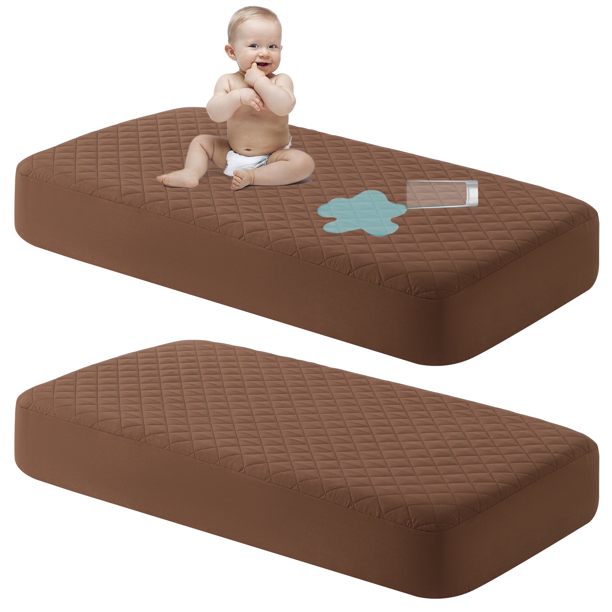 NTBAY 2 Pack Waterproof Crib Mattress Protectors - Washable, Breathable, Fitted Covers for Baby Bassinet & Toddler Bed - Perfect for Nighttime Accidents & Spills