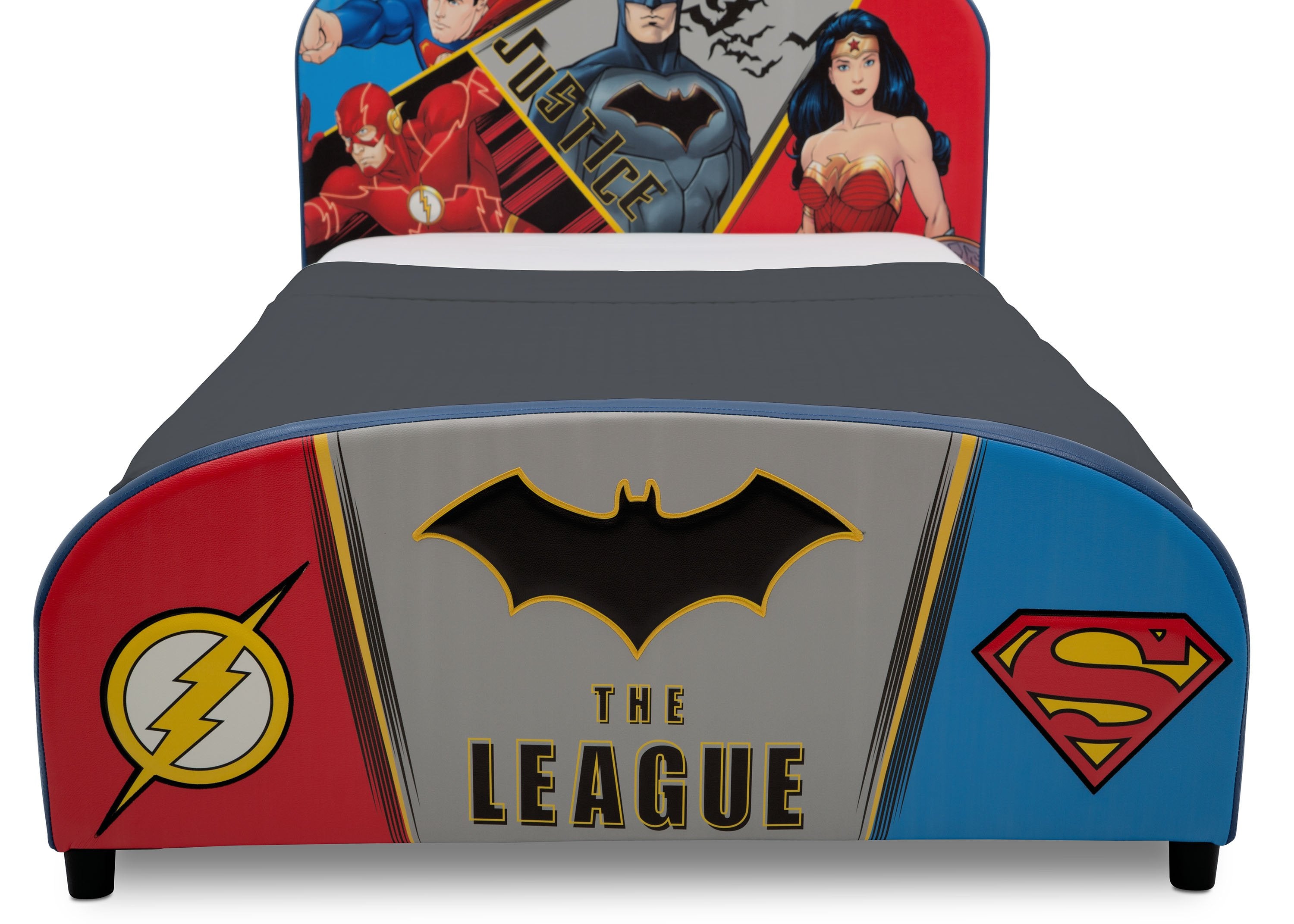 DC Comics Justice League Superheroes Twin Bed with Upholstered Headboard - Perfect for Kids' Bedroom & Superhero Themed Decor