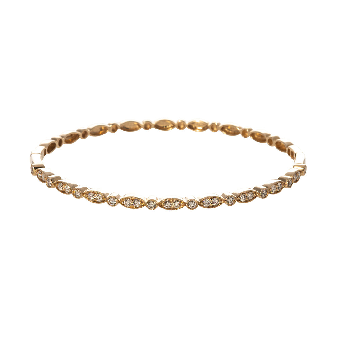 14K Yellow Gold Diamond Milgrain Marquise & Round Bangle Bracelet for Women - Elegant Jewelry Gift for Anniversary, Wedding & Special Occasions