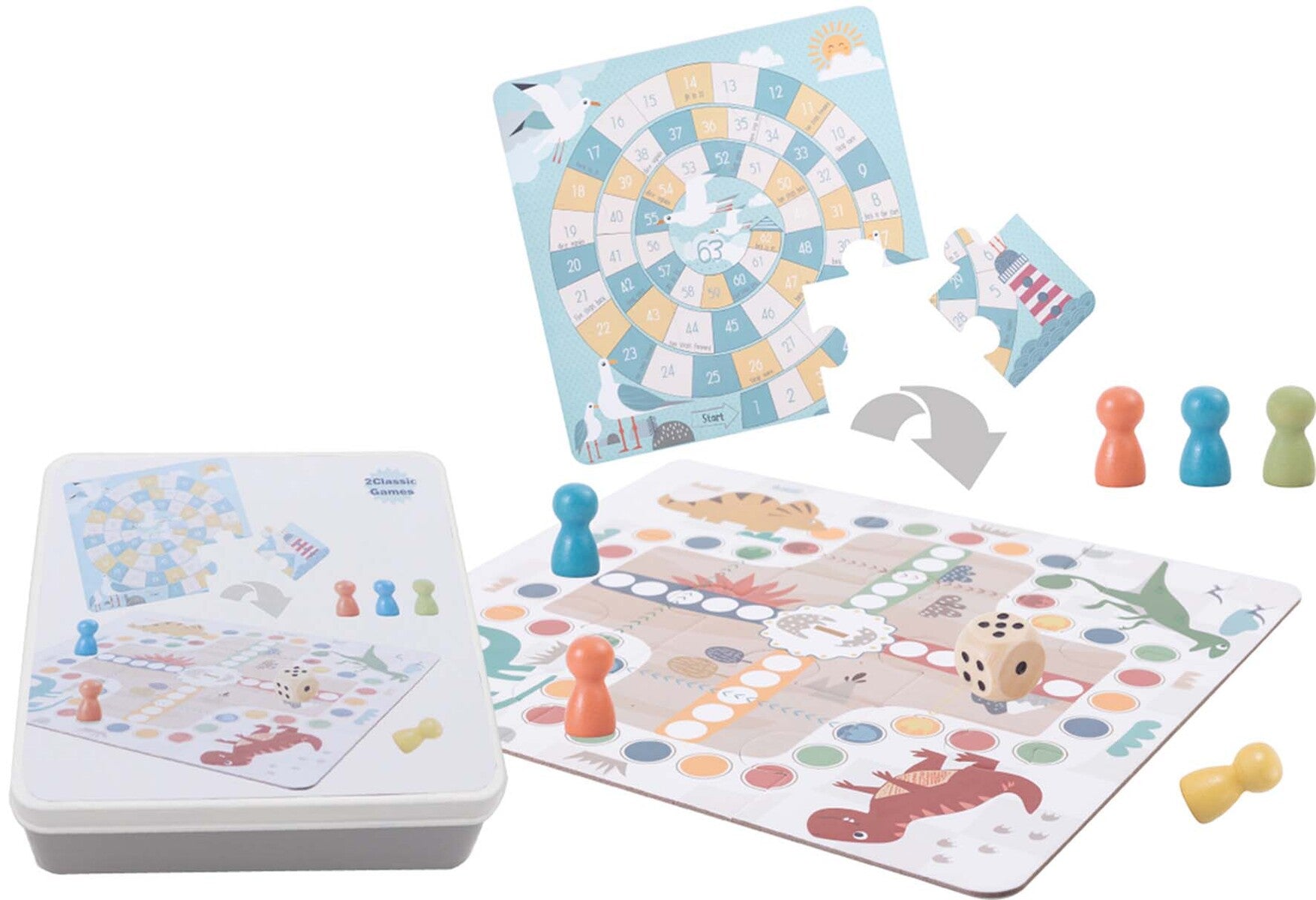 2 in 1 Classic Board Game Set - Ludo & Game of Goose in Portable Tin Box | Travel, Family Game Night & Kids Indoor Activities