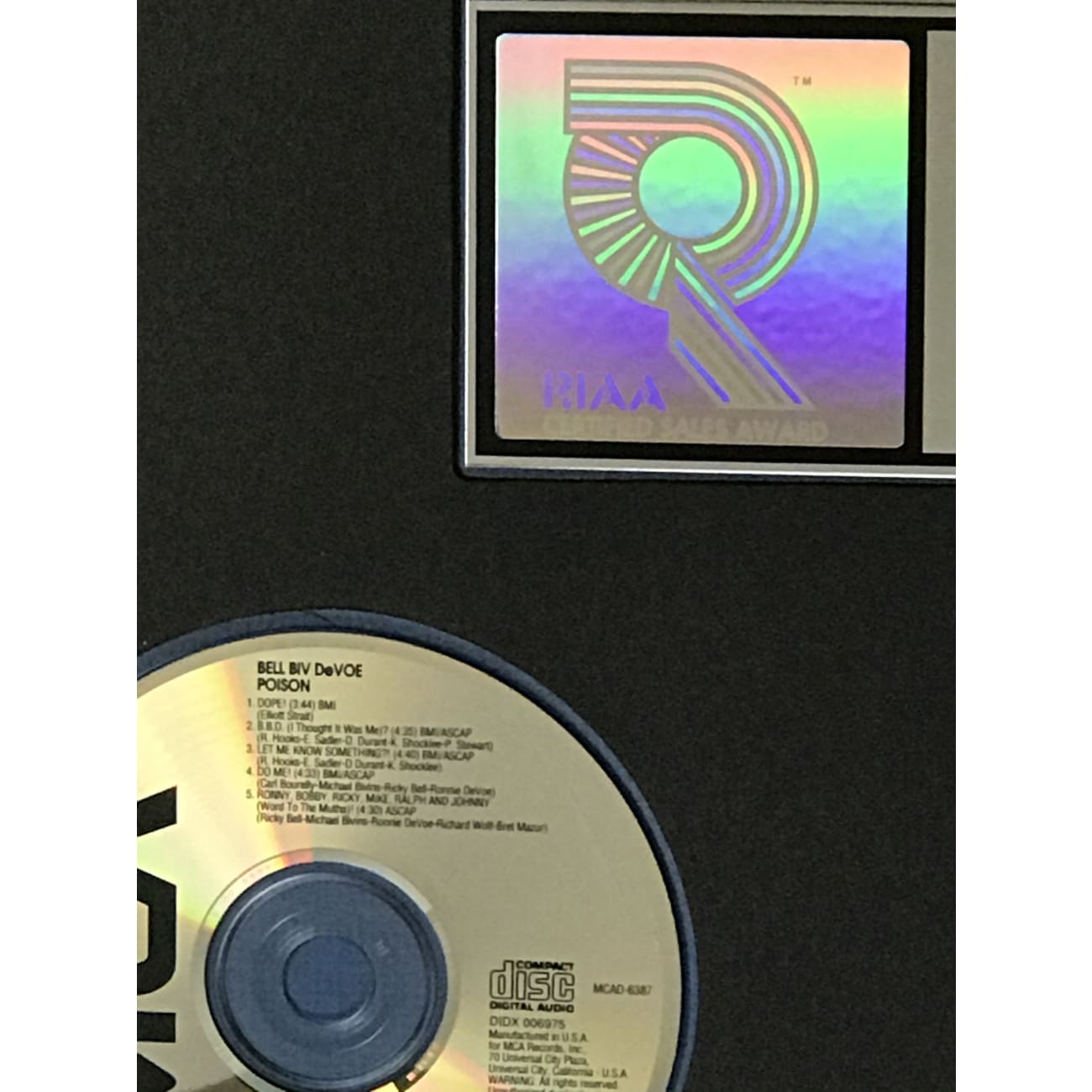 Bell Biv DeVoe Poison 4x Multi-Platinum Album Award - Certified RIAA Music Plaque - Perfect for Music Collectors, Fans & Home/Office Decor