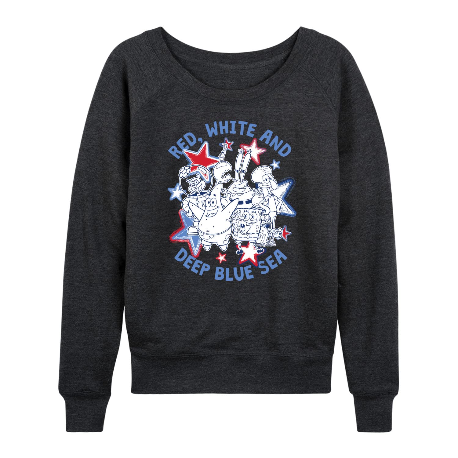 SpongeBob SquarePants Women's Lightweight French Terry Pullover Hoodie - Red White & Blue Cartoon Sweatshirt - Casual Loungewear for Fans, Beach Days & Cozy Evenings
