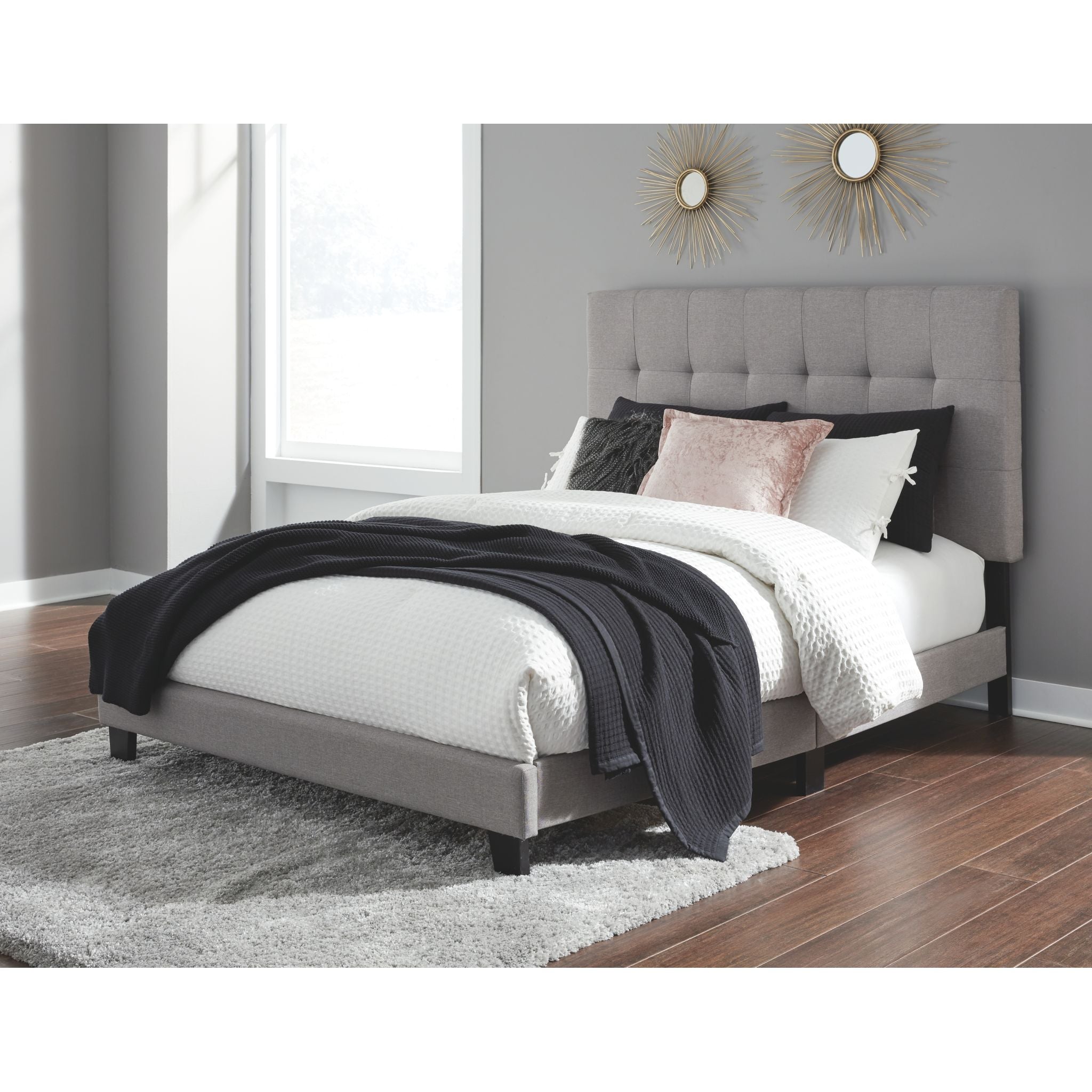 Adelloni Queen Size Bed Frame with Headboard - Modern Gray Upholstered Platform Bed for Bedroom, Living Room, or Guest Room