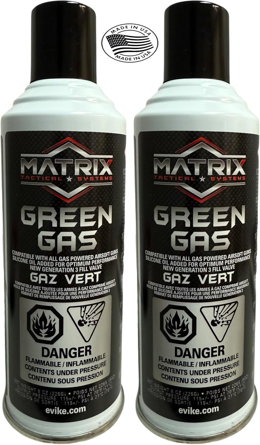 Matrix Green Gas for Airsoft Pistols & Rifles | High-Performance Propellant for Gas Airsoft Guns | Perfect for Outdoor Skirmishes & Target Practice