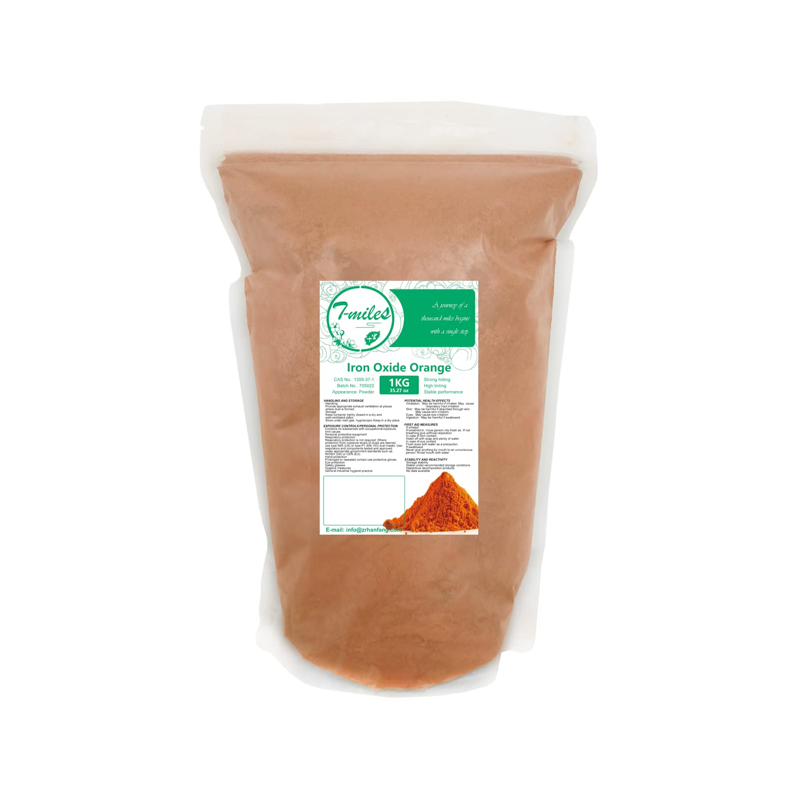 Premium T-MILES Orange Iron Oxide Pigment - 1kg Natural Mineral Powder for Artistic Painting, Concrete, Clay, Plaster & Masonry | Vibrant Color for DIY Crafts, Home Decor & Industrial Coatings