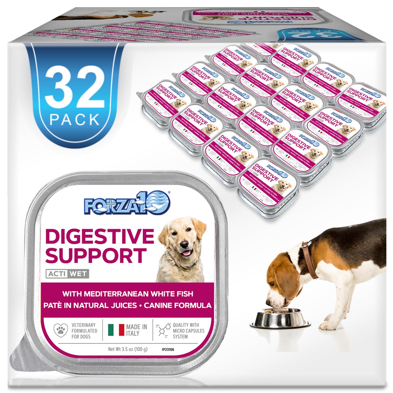Forza10 Digestive Care Wet Dog Food - High Fiber Gastrointestinal Diet for Sensitive Stomachs | Vet Formulated Digestive Health Formula | 3.5oz Cans (32 Pack) | Made in Italy | Perfect for Dogs with Digestive Issues & Mealtime Comfort