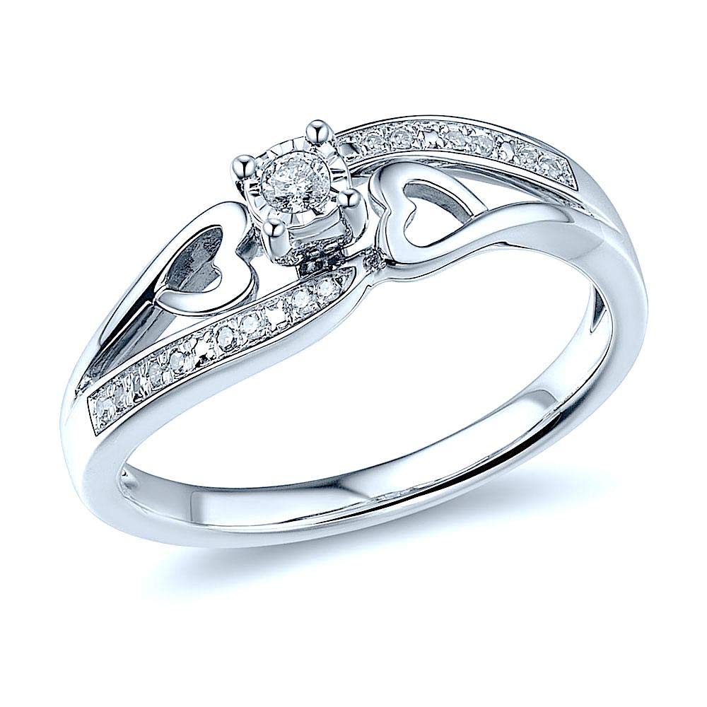 14K Yellow Gold Plated or Sterling Silver Diamond Promise Ring - 1/10 CTTW Heart Shape, H-I Color, I2-I3 Clarity - Perfect for Anniversaries, Engagements & Romantic Gifts