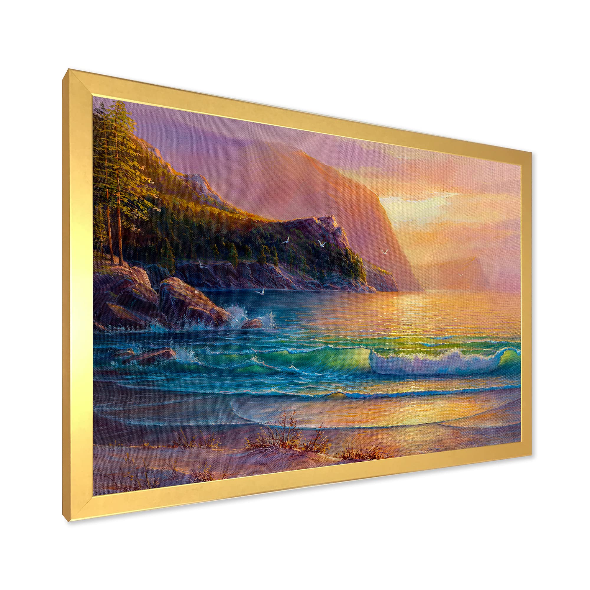 Romantic Beach Sunset Nautical Coastal Framed Wall Art - Perfect for Living Room, Bedroom & Beach House Decor