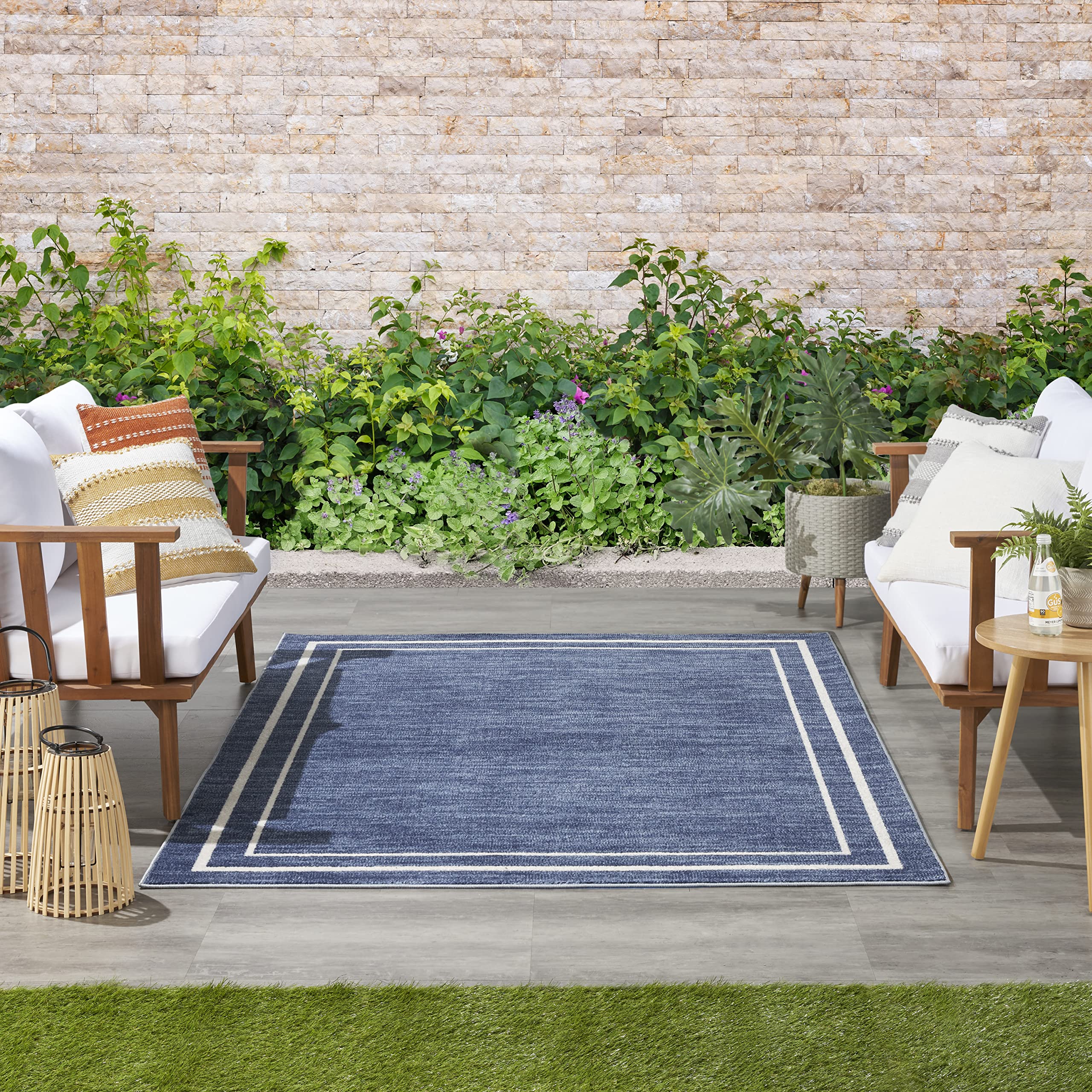 Nourison Essentials 5' x 7' Navy/Ivory Contemporary Area Rug - Soft Polypropylene Indoor Rug for Living Room, Bedroom & Office