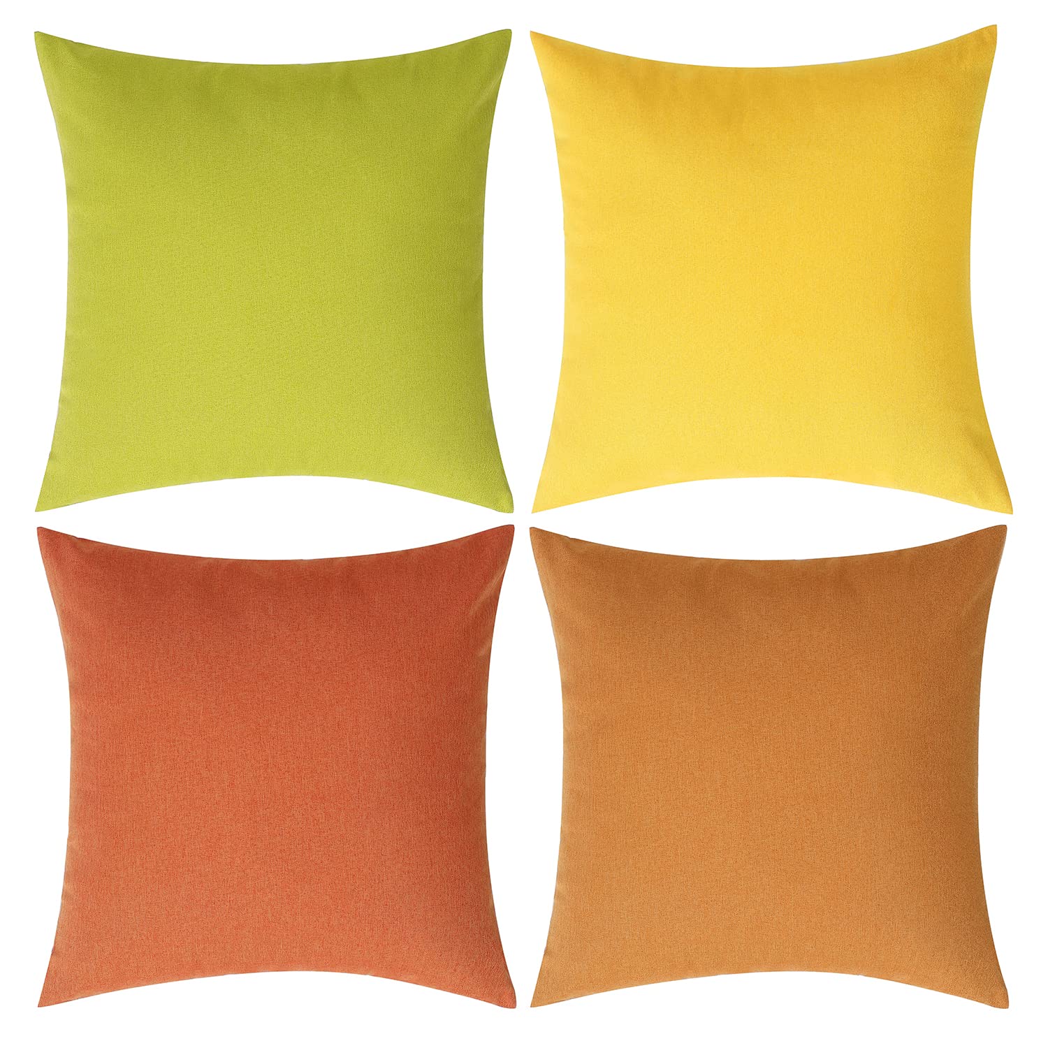 WEMEON Outdoor Waterproof Pillow Covers 18x18 Inch Set of 4 - Decorative Square Patio Furniture Pillow Covers for Couch, Balcony, Garden, Camping (Orange & Yellow) - Perfect for Outdoor Lounging, Picnics, and Poolside Relaxation