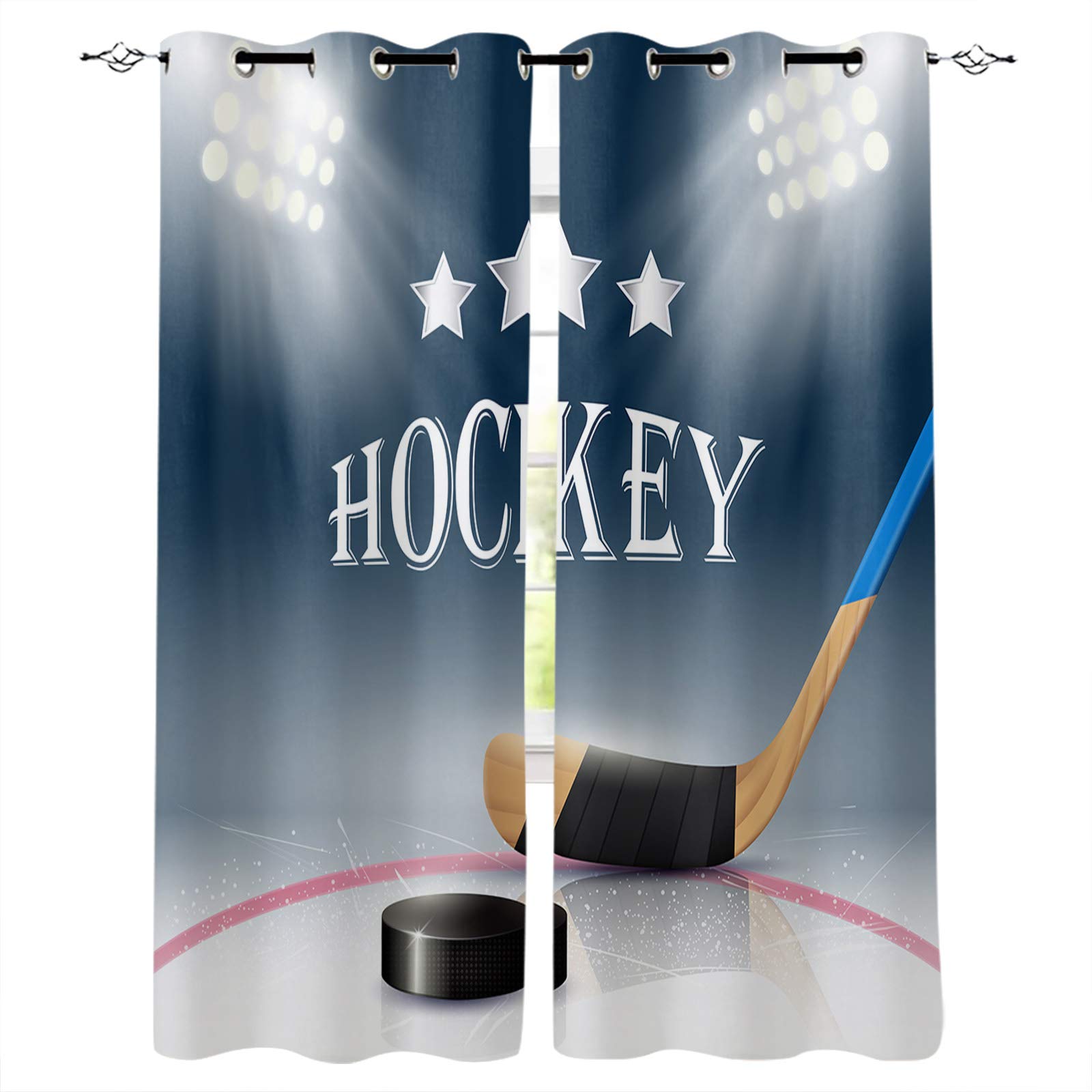 Victories Blackout Curtains 2 Panels - Thermal Insulated Room Darkening Grommet Curtains for Bedroom, Hockey Sports Theme Window Drapes for Patio Door - Perfect for Game Rooms, Sports Bars & Themed Bedrooms